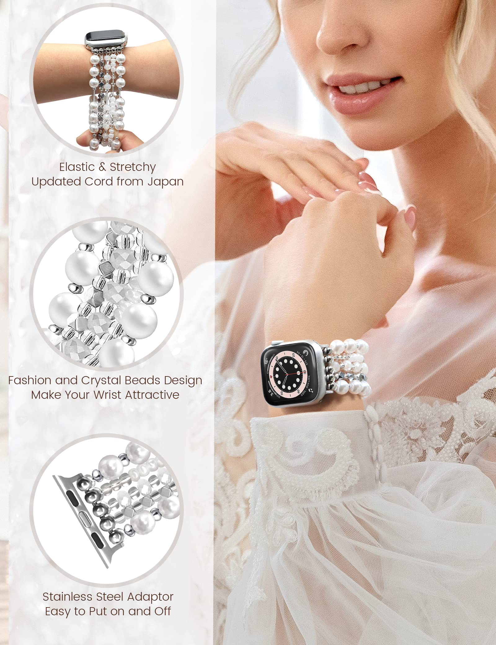 Jr.Dm Pearl Beaded Bracelet Compatible With Apple Watch Band 40Mm 38Mm 41Mm Series 9/8/7/Se/6/5/4/3/2/1 For Women Girls Fashion