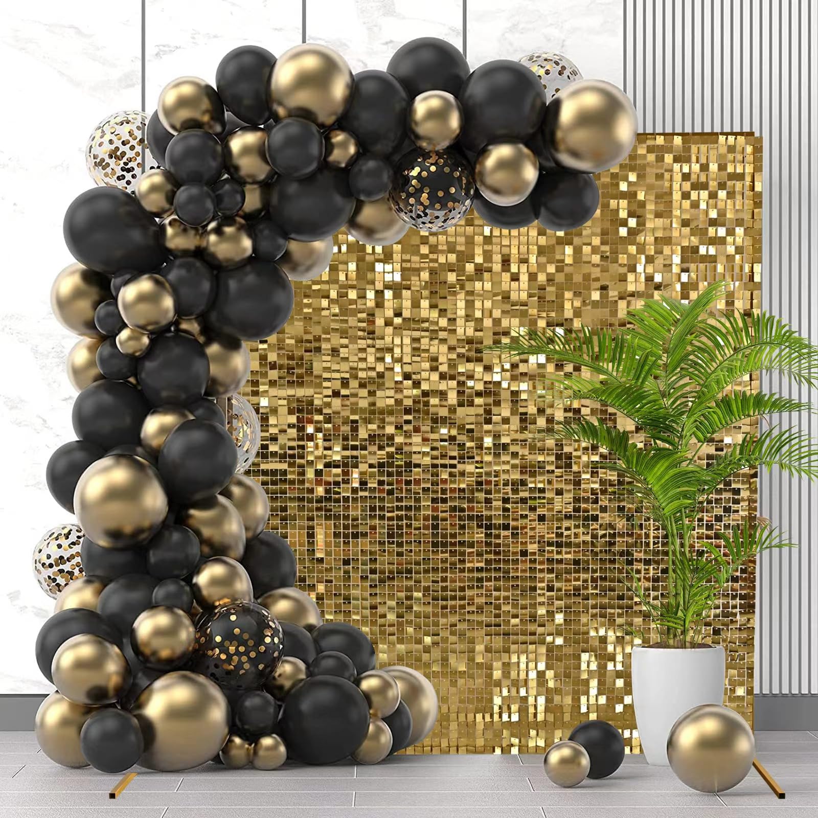 Gold Shimmer Wall Backdrop  24Pcs Square Sequin Panels For Party Wedding Birthday Disco Backdrop Decorations Or Photo Background