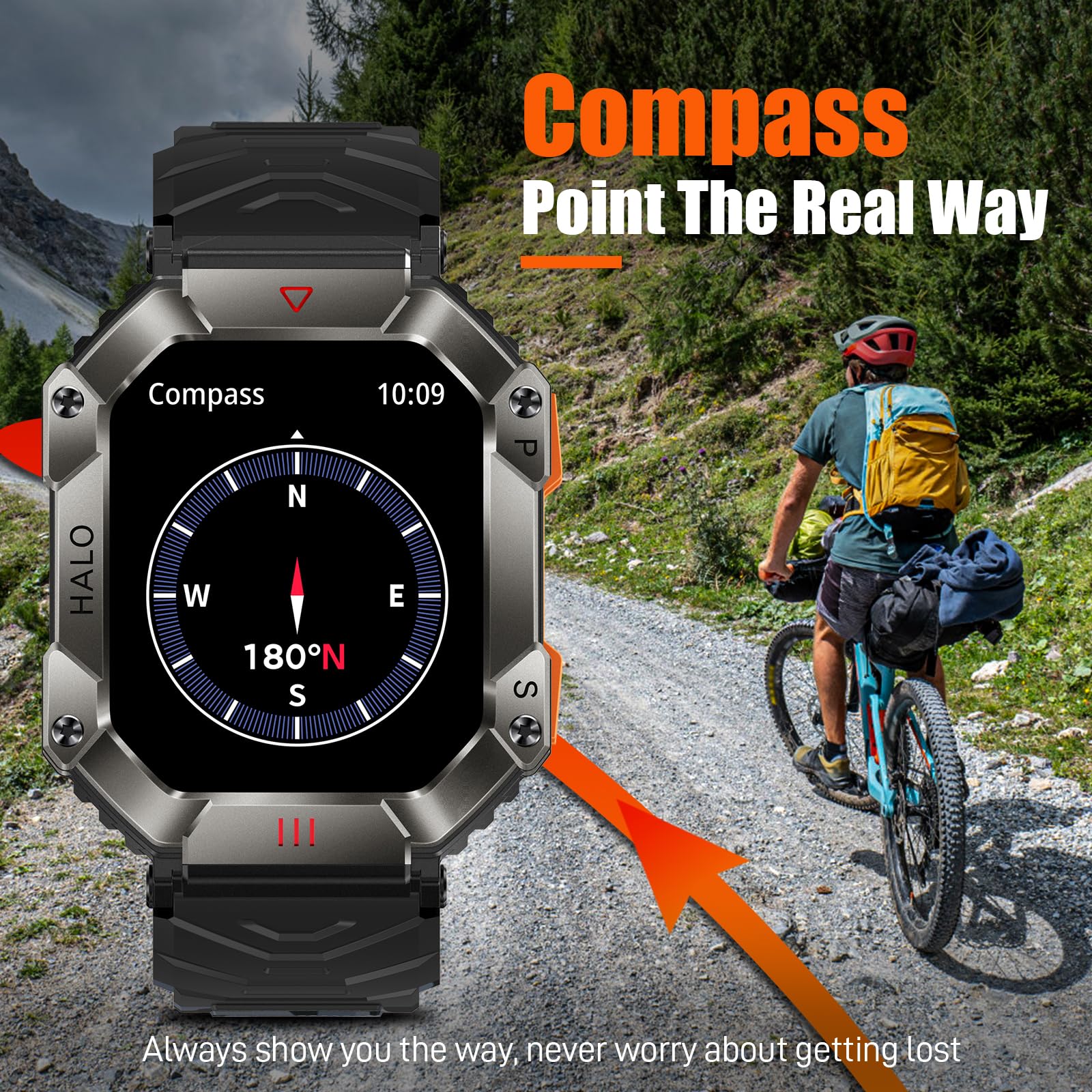 Military Smart Watch For Men 2.0'' Hd With Elevation Barometer Compass Fitness Tracker With Ip68 Waterproof Heart Rate Sleep Mon