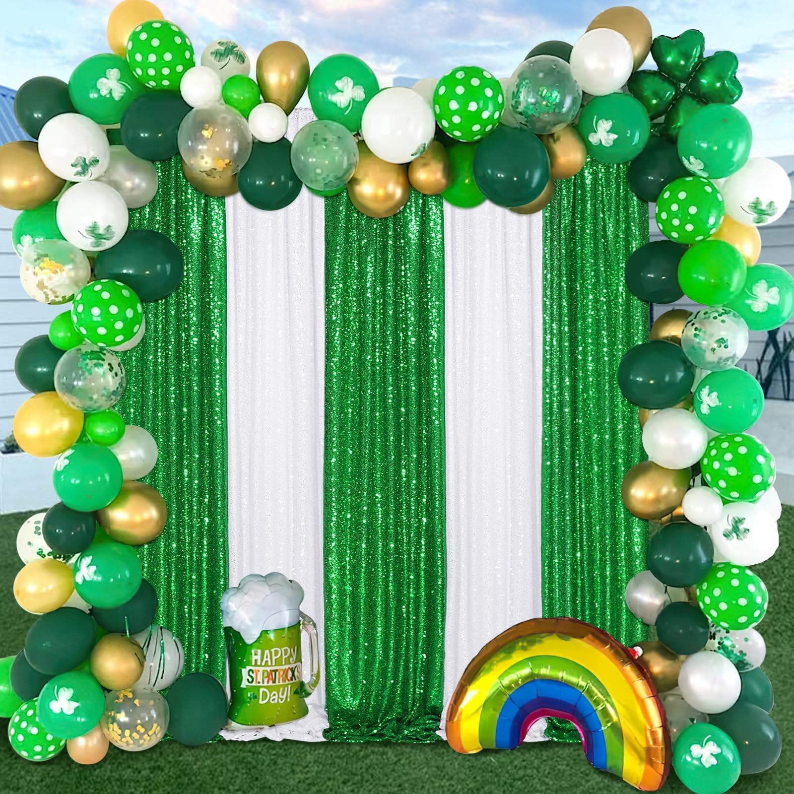 Green Sequin Backdrop Curtains 6 Pieces 2Ftx8Ft Glitter Backdrop Christmas Decoration Sparkly Party Cake Table Backdrop Drapes