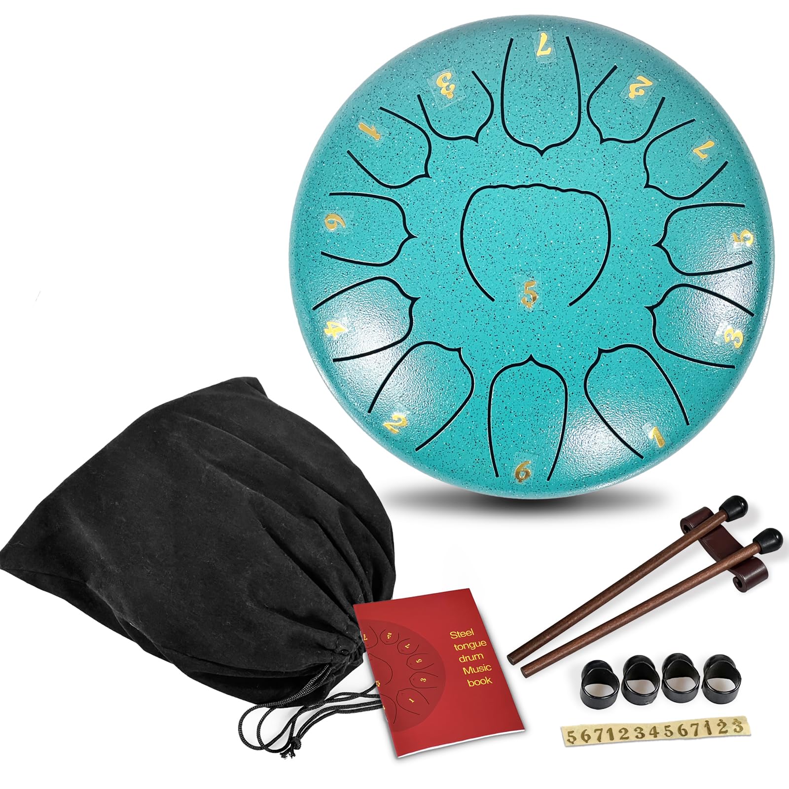 Ironkoi Steel Tongue Drum: 6.5-inch 13-tone Musical Percussion Instrument, Rain Drum for Outside - Turquoise