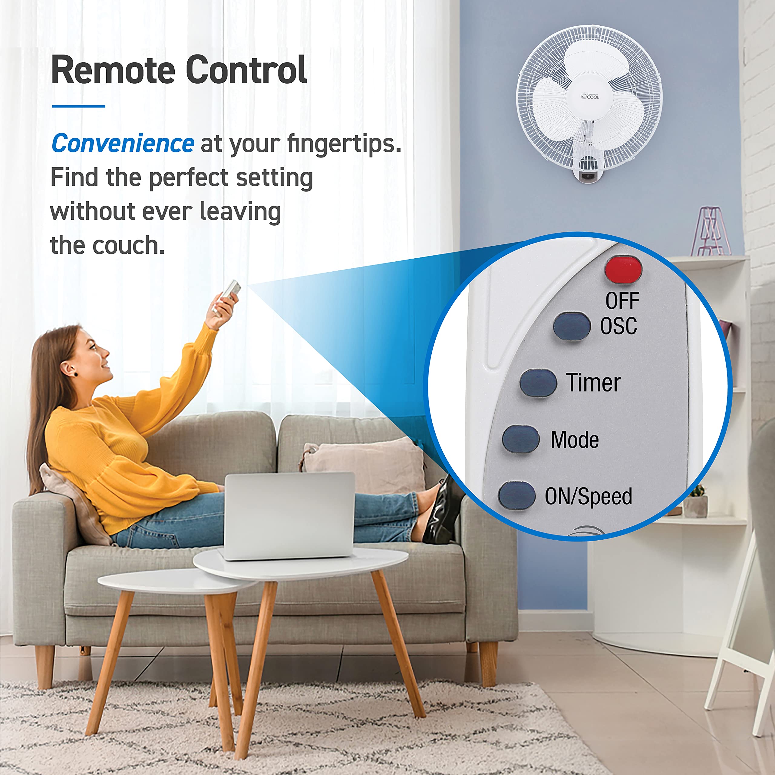 Commercial Cool 16 Inch Wall Fan With Remote, White (Ccfwr16W)