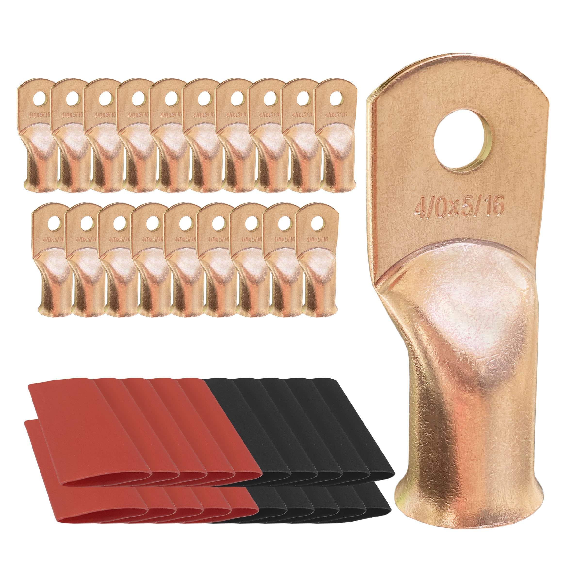 10Pcs 4/0 Awg 5/16 Ring Battery Lugs, Copper Lugs, Battery Cable Ends, Tubular Ring Terminals, Crimp Wire Ring Lugs, Battery Ter