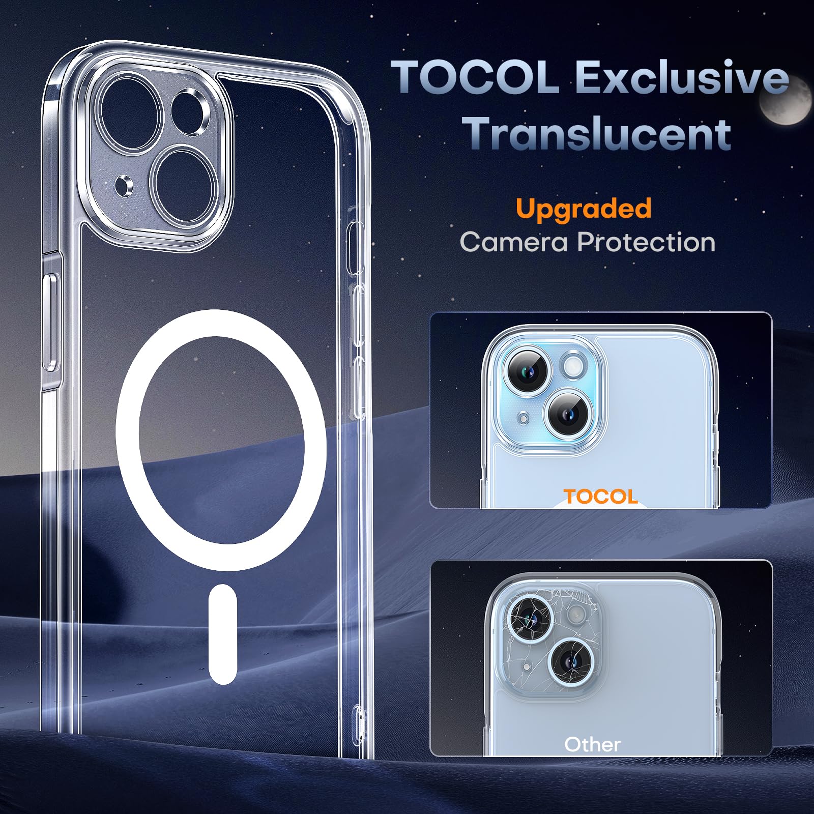 Tocol Magnetic For Iphone 15 Case, [Non Yellowing] [Full Camera Protection] [Compatible With Magsafe] [15Ft Military Grade Prote