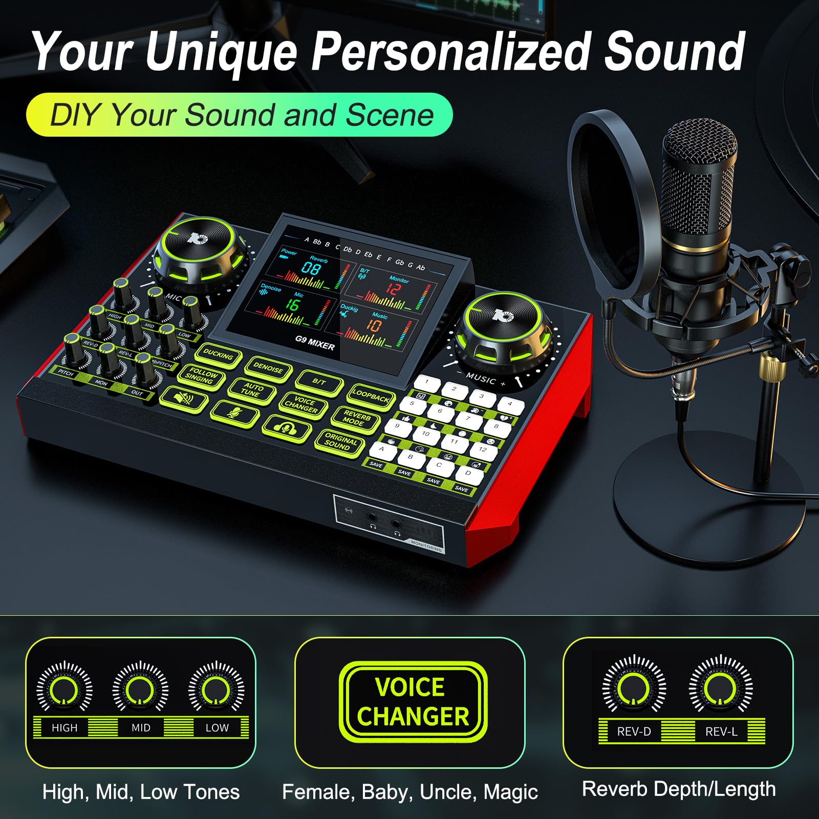 Audio Mixer, Sound Board For Pc/Phone Live Streaming Singing Gaming, Sound Mixer For 3.5/6.35Mm Dynamic Microphone, Live Sound C
