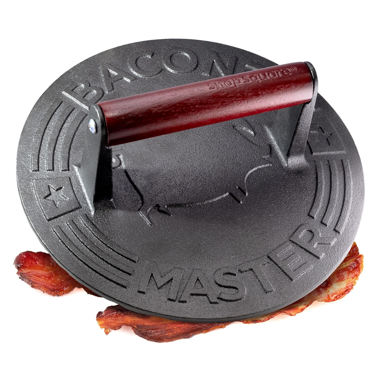Bacon Master Cast Iron Bacon Press  8.5Inch Round Cast Iron Grill Press, Burger Press, Burger Smasher for Bacon, Burgers and S