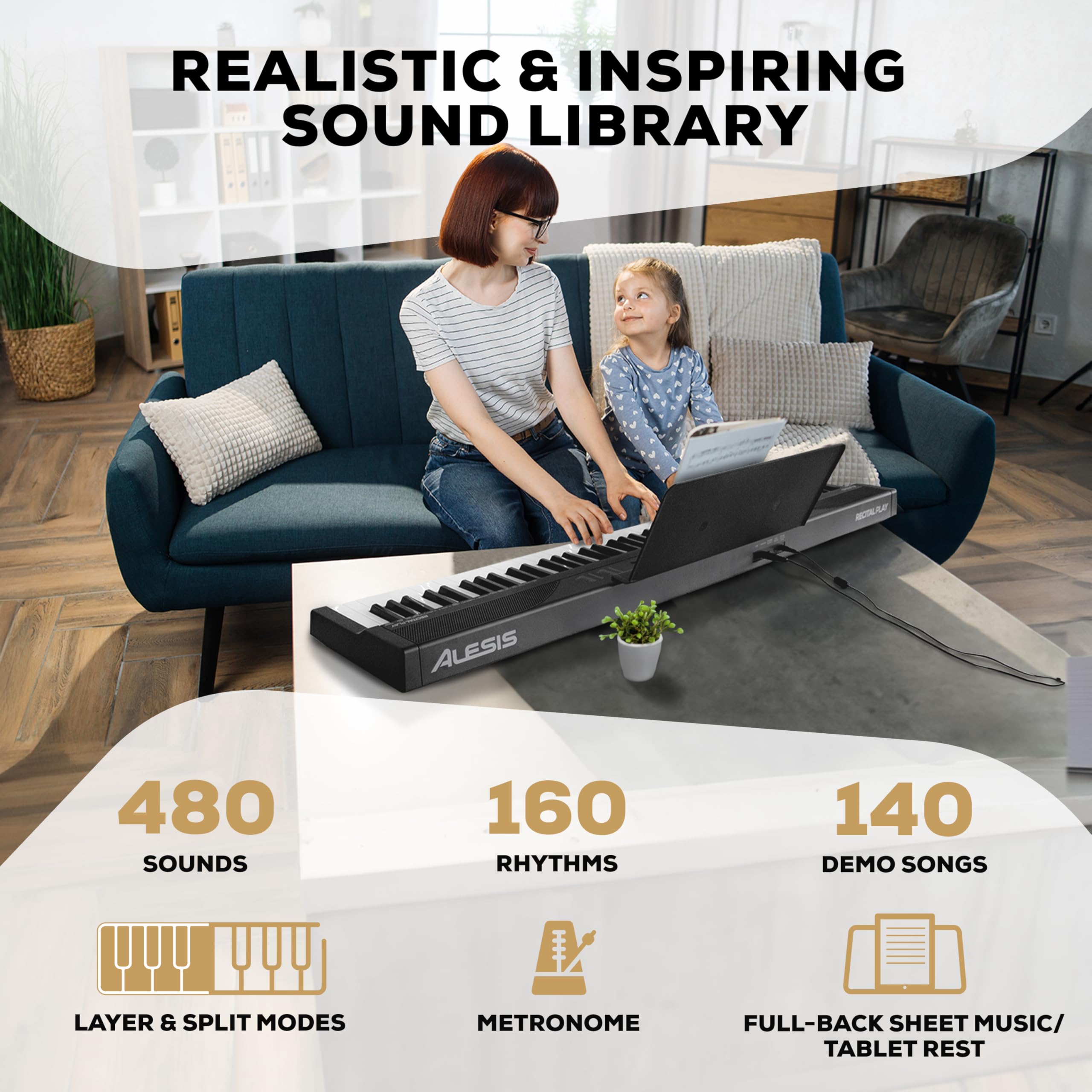 Alesis 88 Key Keyboard Piano With 480 Sounds, Speakers, Usb Midi, Carry Bag, Stand, Headphones, Pedal And Piano Lessons For Begi