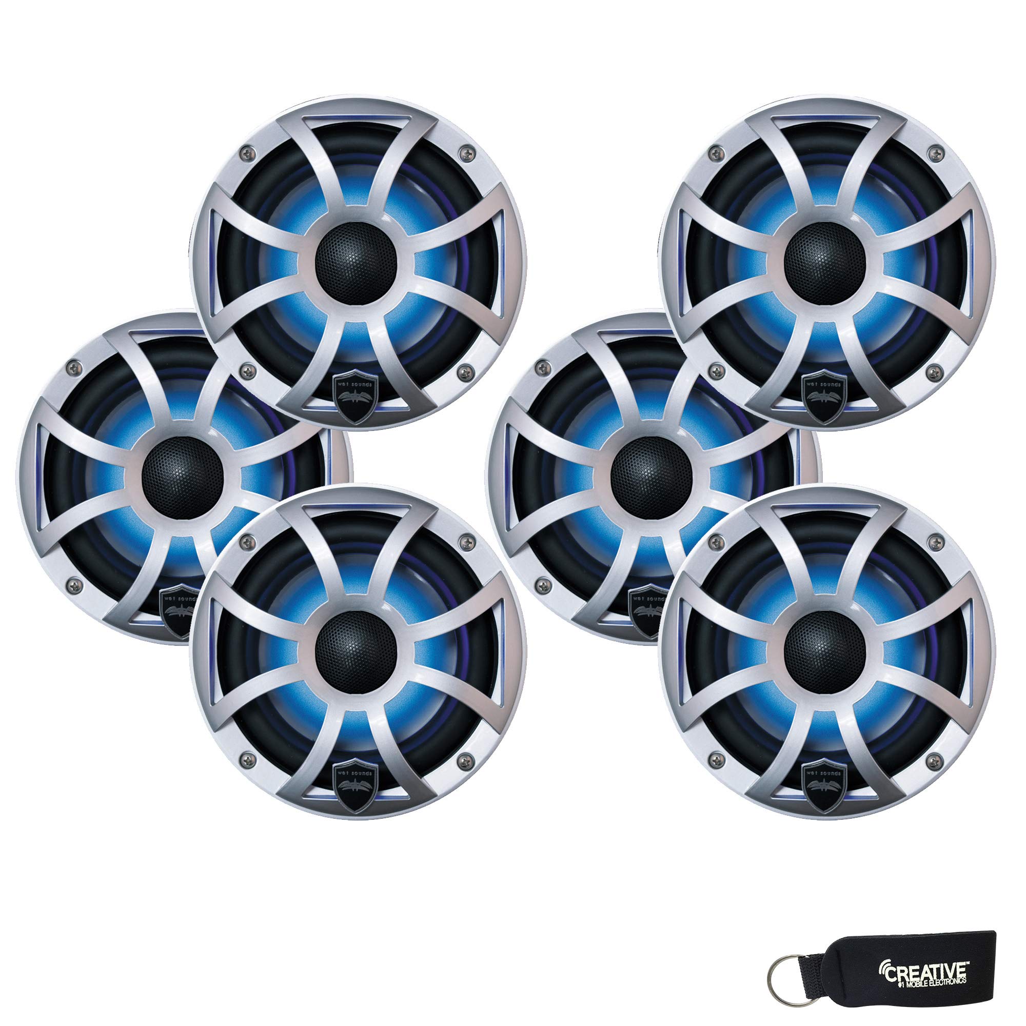 Wet Sounds - Three Pairs of REVO 6-XSS Silver Open XS Grille 6.5 Inch Marine LED Coaxial Speakers