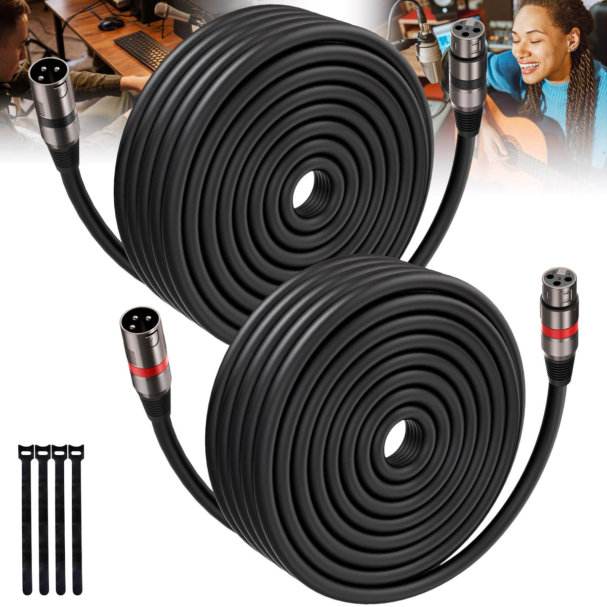 Xlr Cables 100Ft/30M 2 Packs, Premium Heavy Duty Balanced Microphone Cable With 3 Pin Xlr Male To Female Microphone Cord Connect