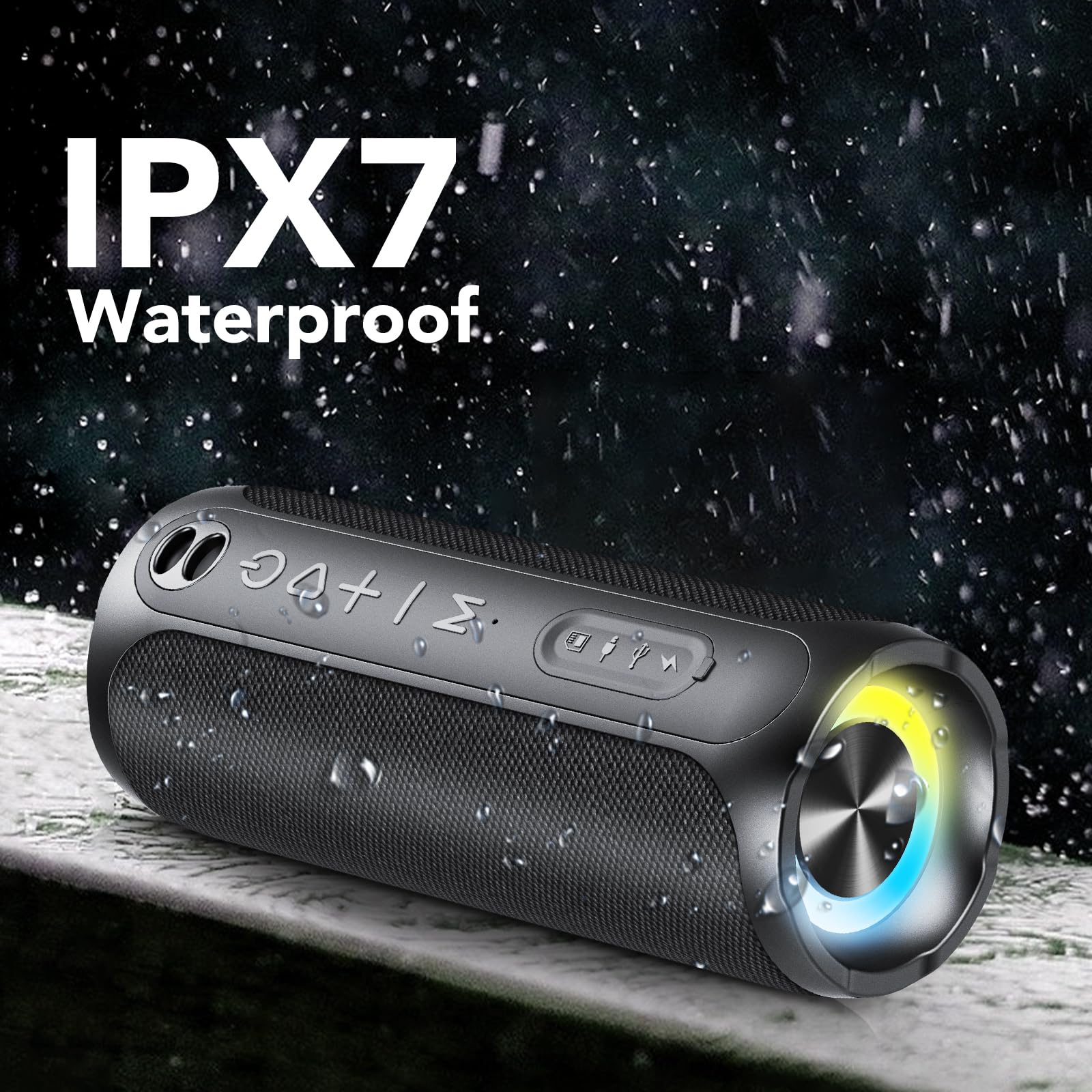 Portable Bluetooth Speakers, Ipx7 Waterproof Speaker Bluetooth Wireless, 20W Loud Stereo Sound, 24H Playtime, Rgb Lights, Double