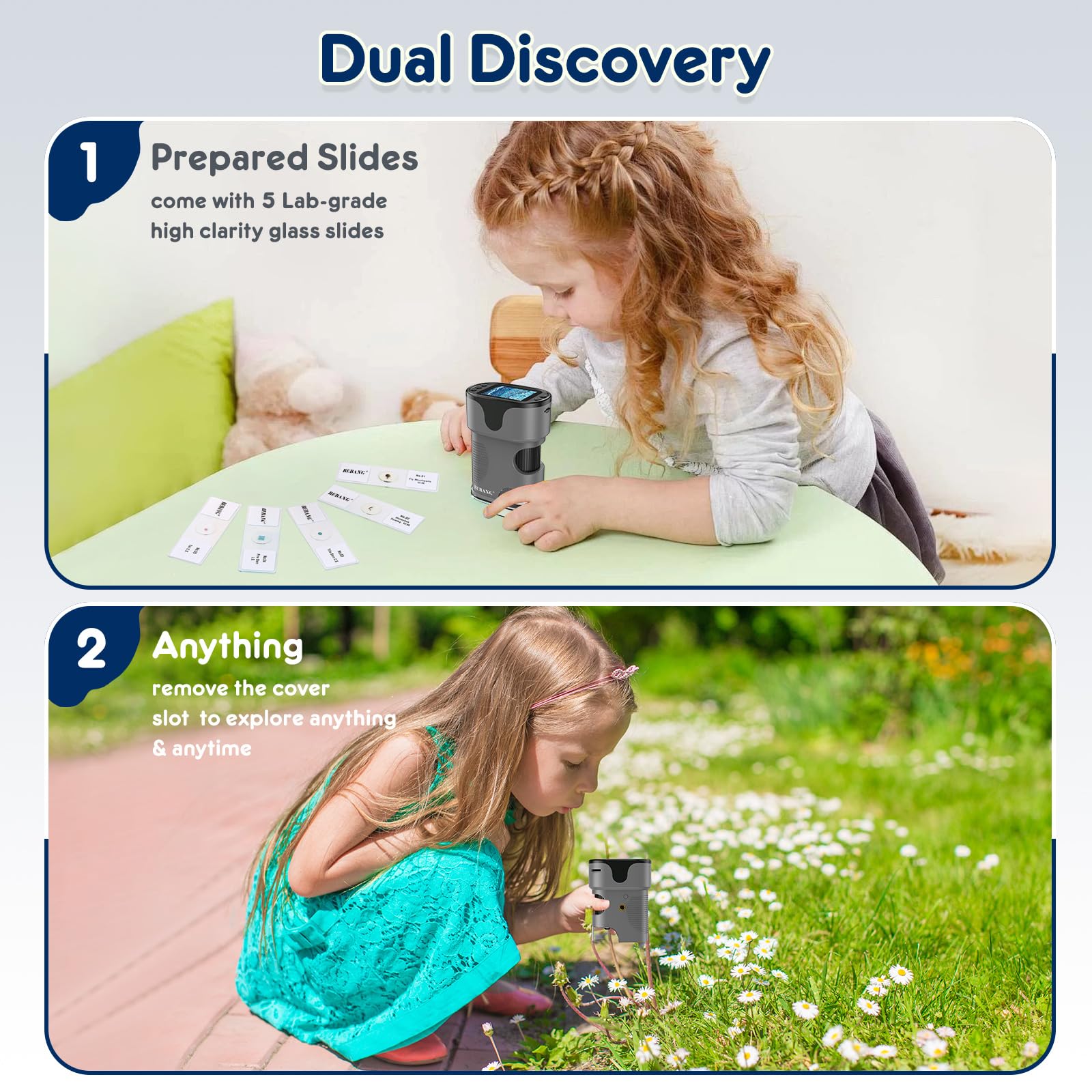 1000X Handheld Microscope For Kids 4K 2.0'' Screen Rechargeable Mini Pocket Digital Microscopes W/Slides Kit Portable Edu Gift A