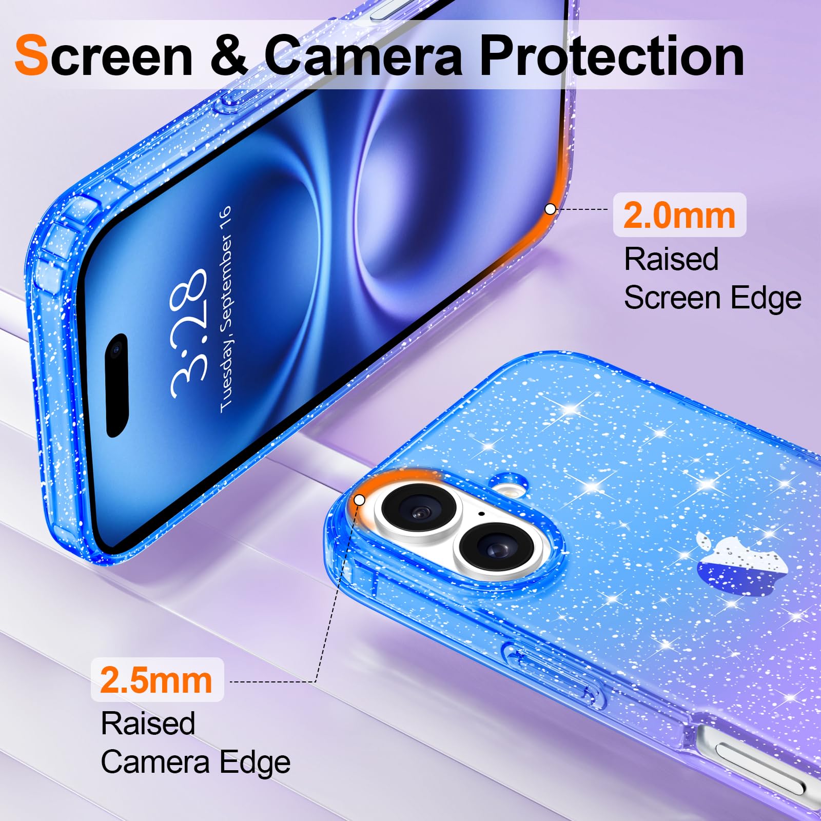 Hython Case For Iphone 16 Case Glitter, Clear Glitter Sparkly Shiny Bling Sparkle Cute Cover, Anti Scratch Soft Tpu Slim Fit Sho