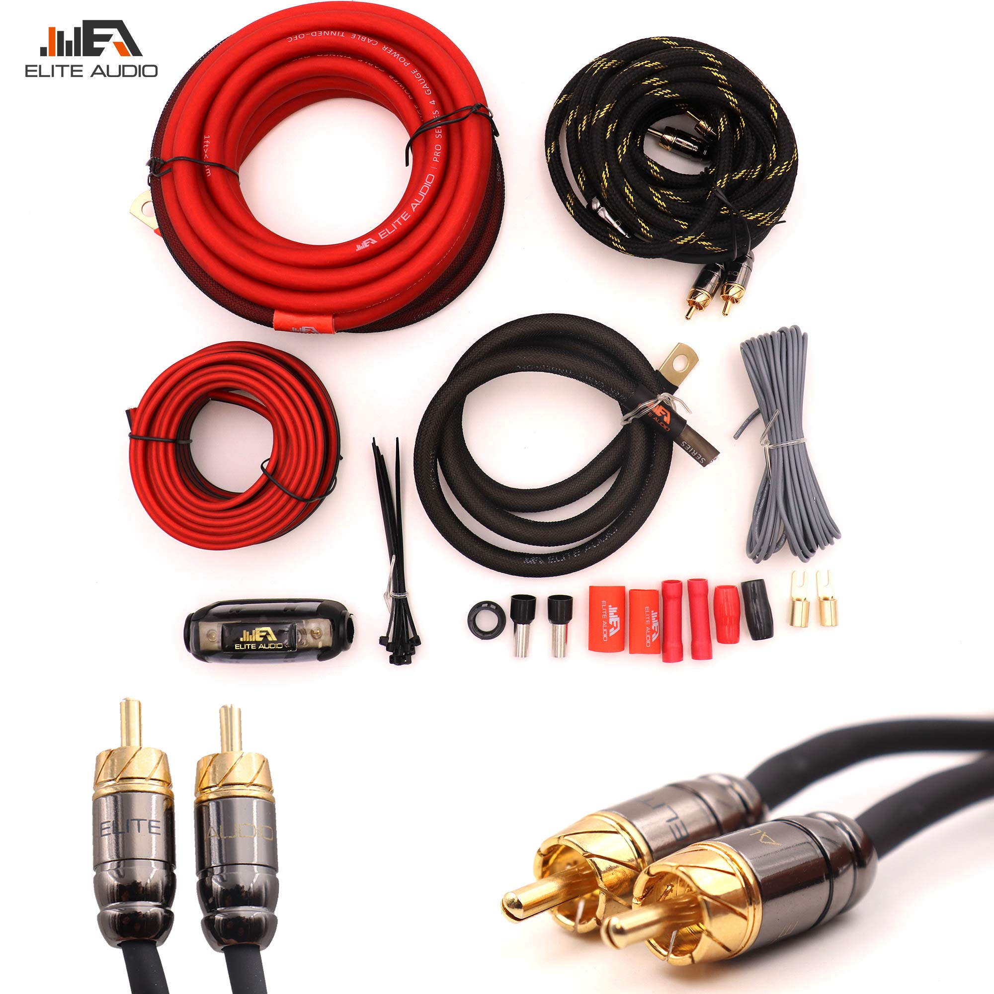Elite Audio Ea Prok4 Pro Amplifier Wiring Kit   4000W Max Power, Oxygen Free Copper Cables, Brass Anl Fuse Holder, 4 Gauge