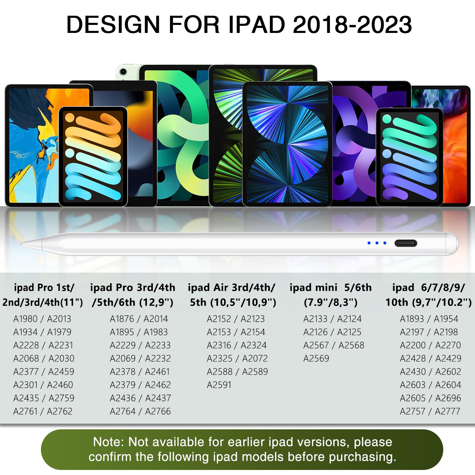 Stylus Pen For Ipad 2018 2023, Fast Charging Pencil (1St Generation) With Tilt Sensitivity & Palm Rejection, Magnetic Pen For Ip