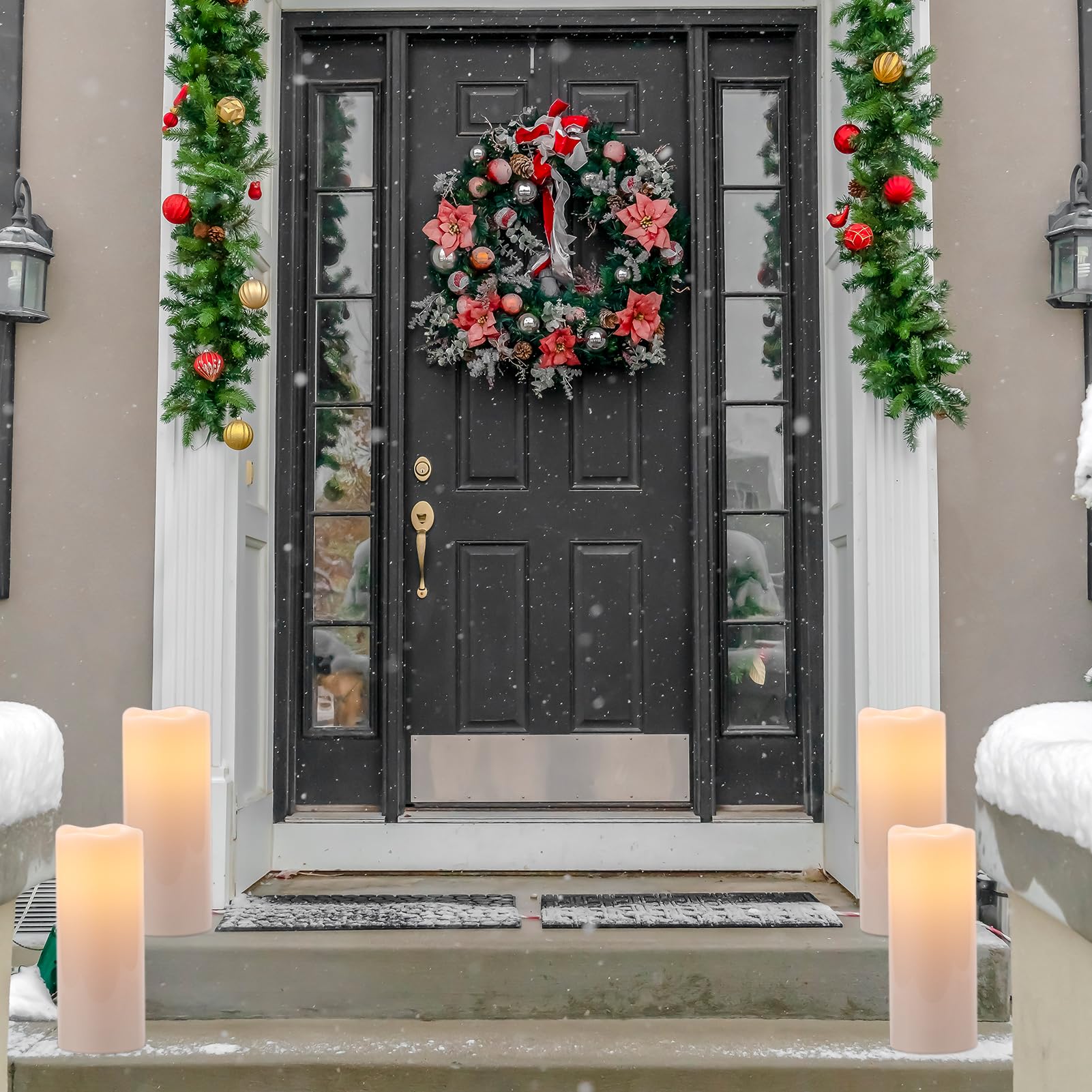 Eldnacele 4''  10'' Large Waterproof Outdoor Flameless Candles Remote And Timer, Battery Operated White Plastic Led Flickering P