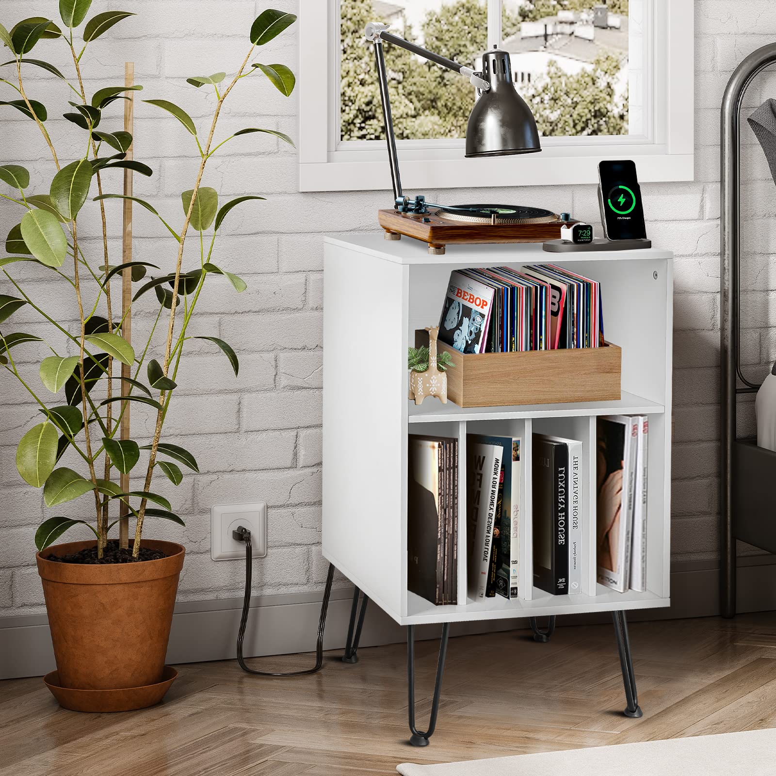 Acehome Record Player Table, Record Player Stand With Storage, Record Storage Turntable Stand With Metal Legs, Record Player Tab