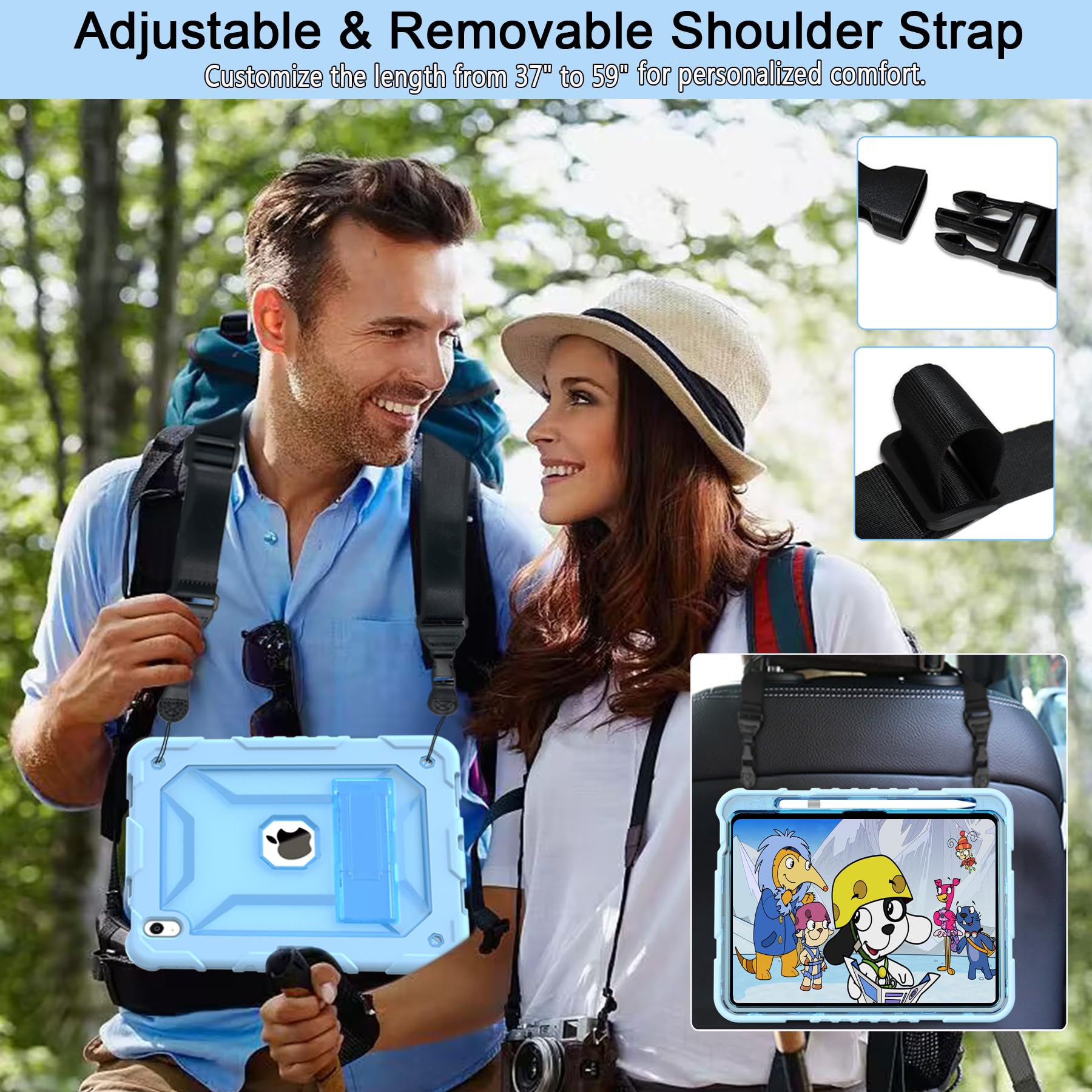 Timism Case For Ipad 10Th Generation Case 2022 With Shoulder Strap, Translucent Hard Pc Back Cover, Heavy Duty Full Body Shockpr