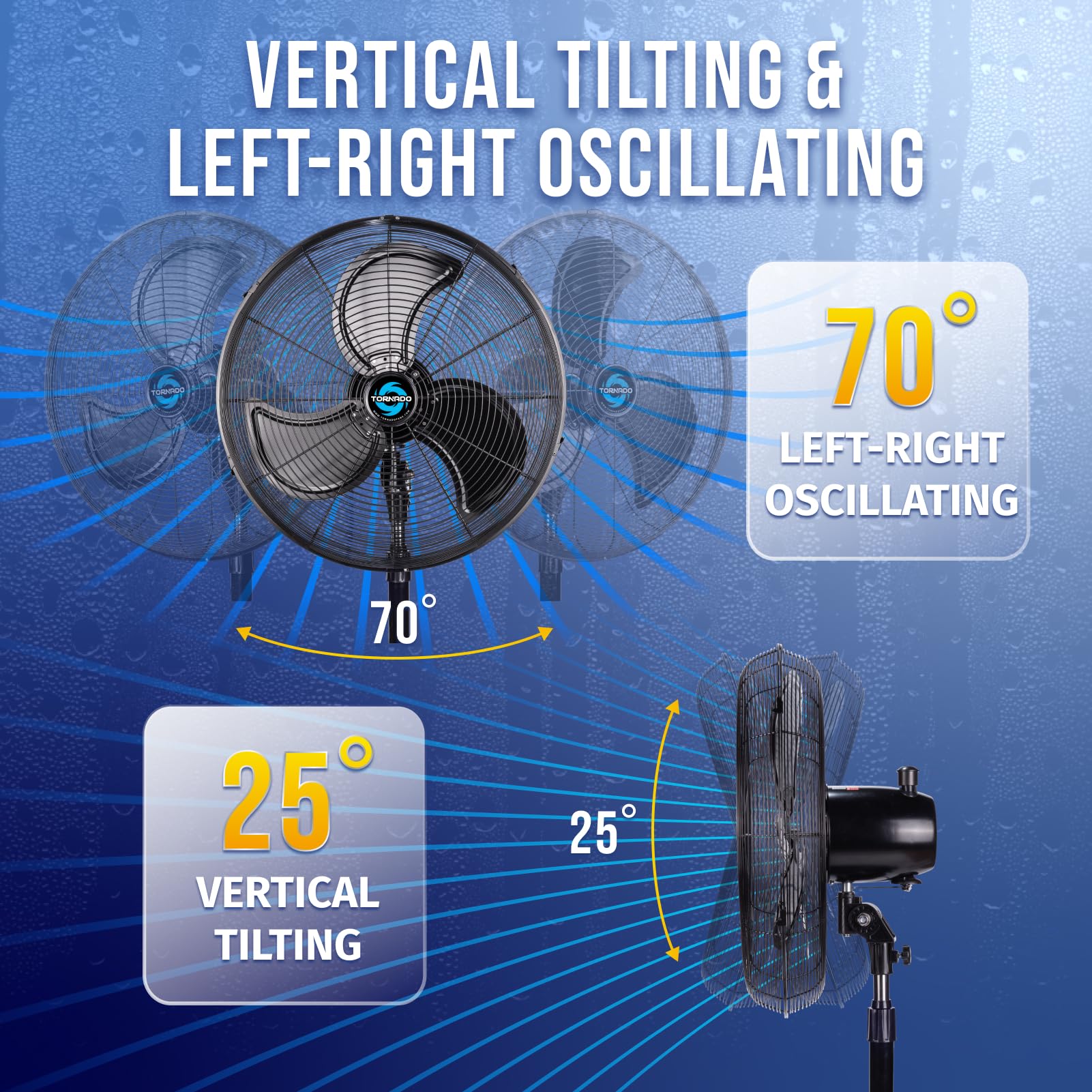 Tornado   20 Inch High Velocity Metal Oscillating Pedestal Fan 5250 Cfm   Commercial, Industrial Use Water Resistant