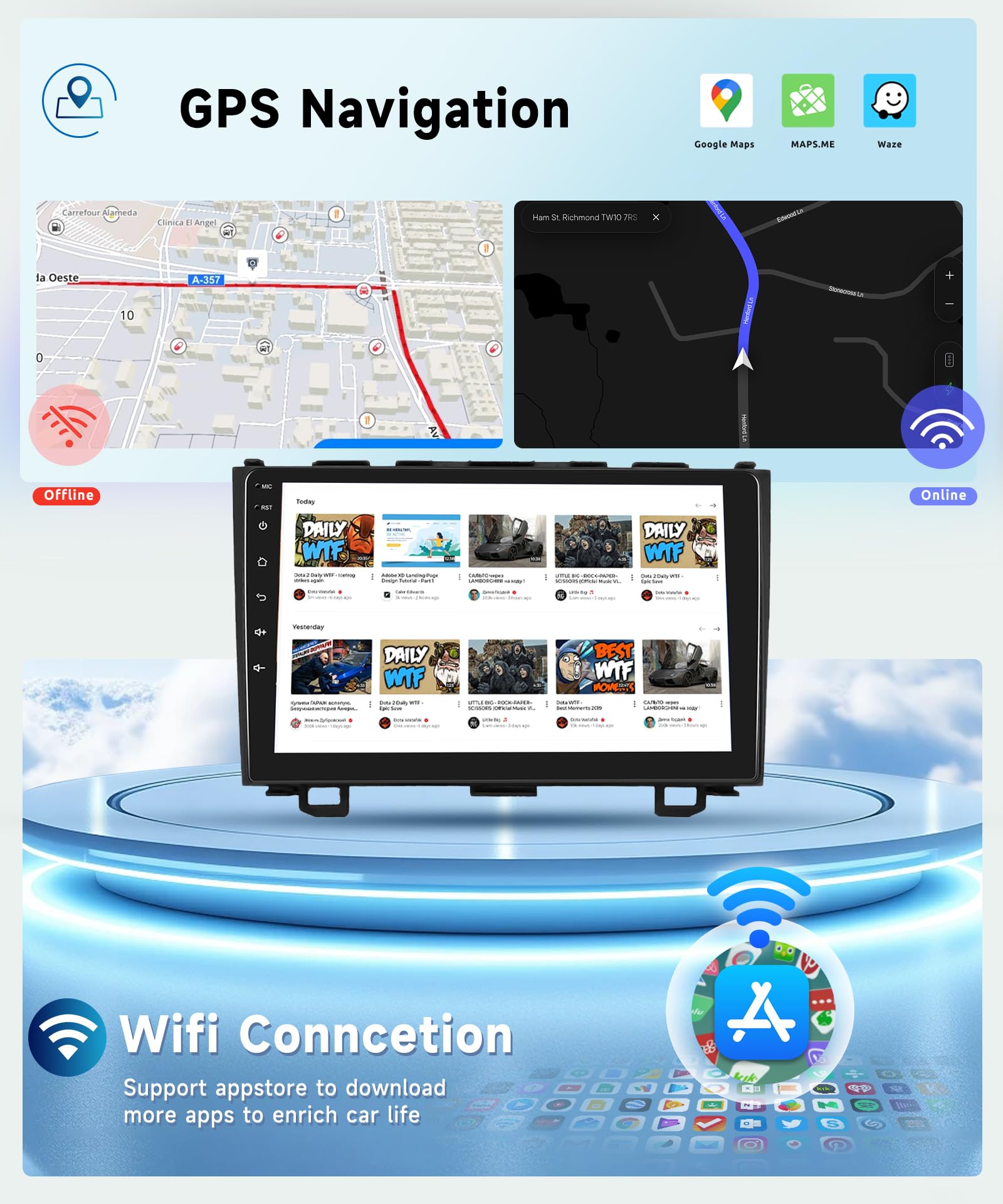 Podofo 9 8 CORE Car Radio Stereo for Honda CRV 2007-2011, 4G+64G, Wireless CarPlay, Android Auto, GPS, Bluetooth,