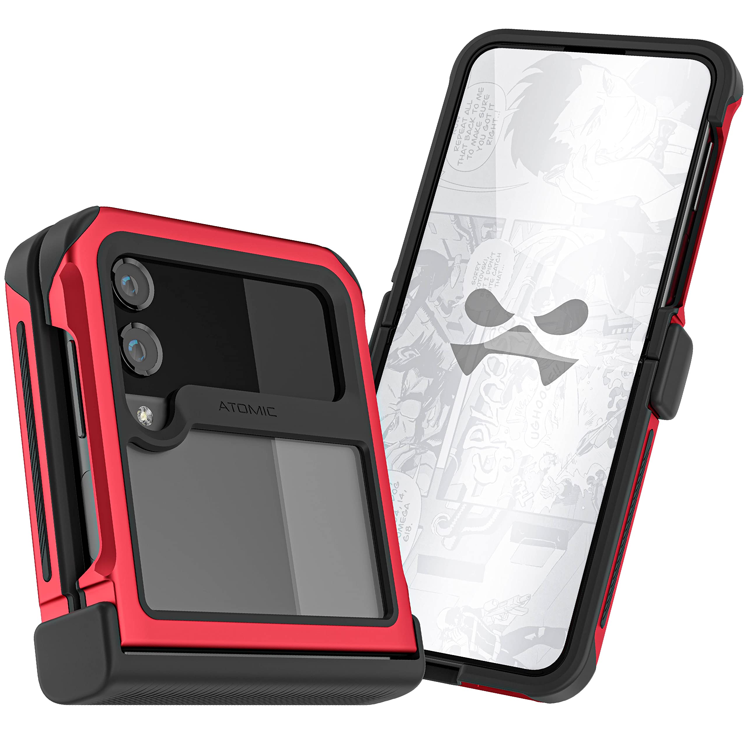 Ghostek Atomic Slim Galaxy Z Flip 4 Case - Clear Back with Red Aluminum Metal Bumper, Shockproof & Dual-Layer Protective Phone c