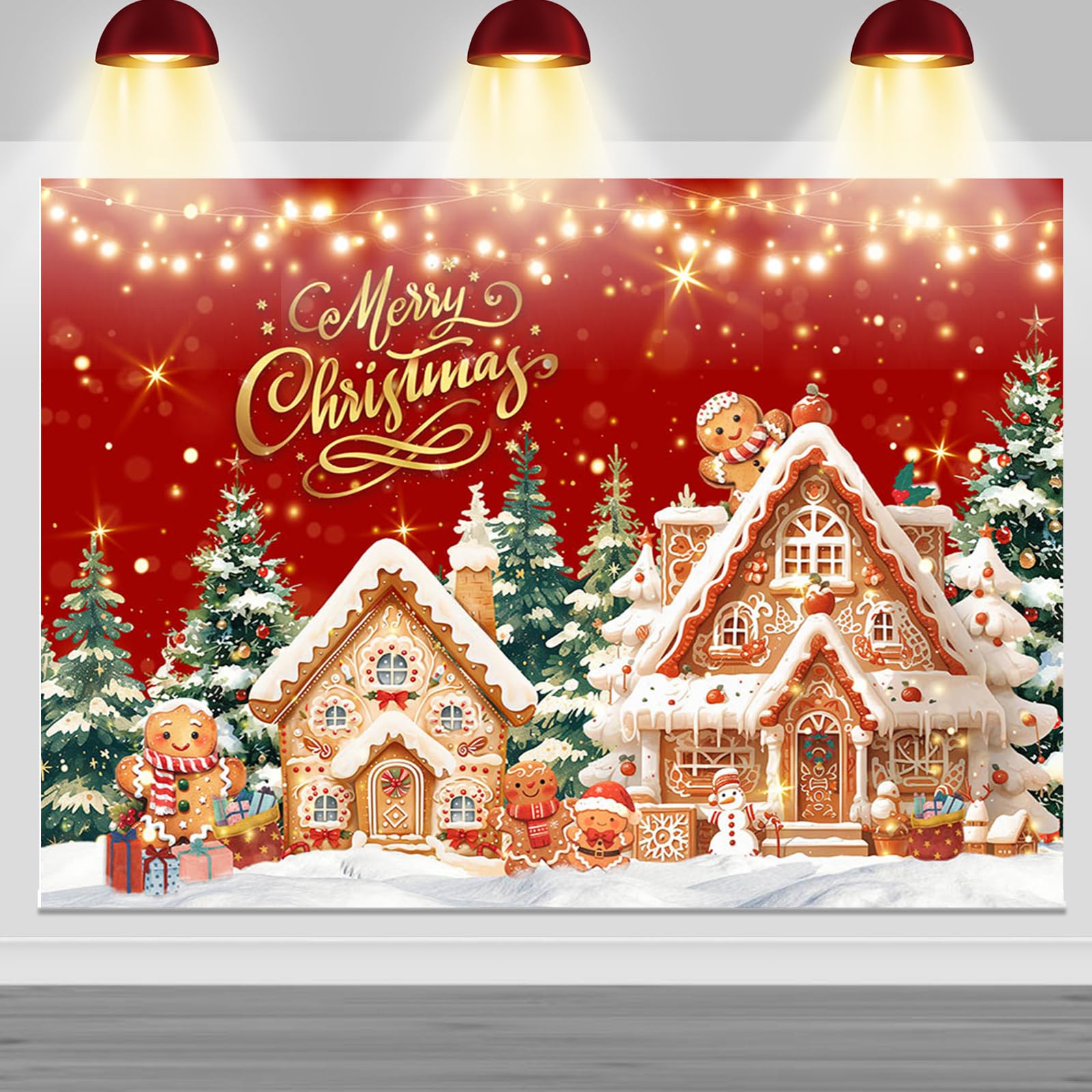 Mocsicka Christmas Gingerbread House Backdrop For Photography Red Xmas Christmas Party Decorations Gingerbread Winter Xmas Pine