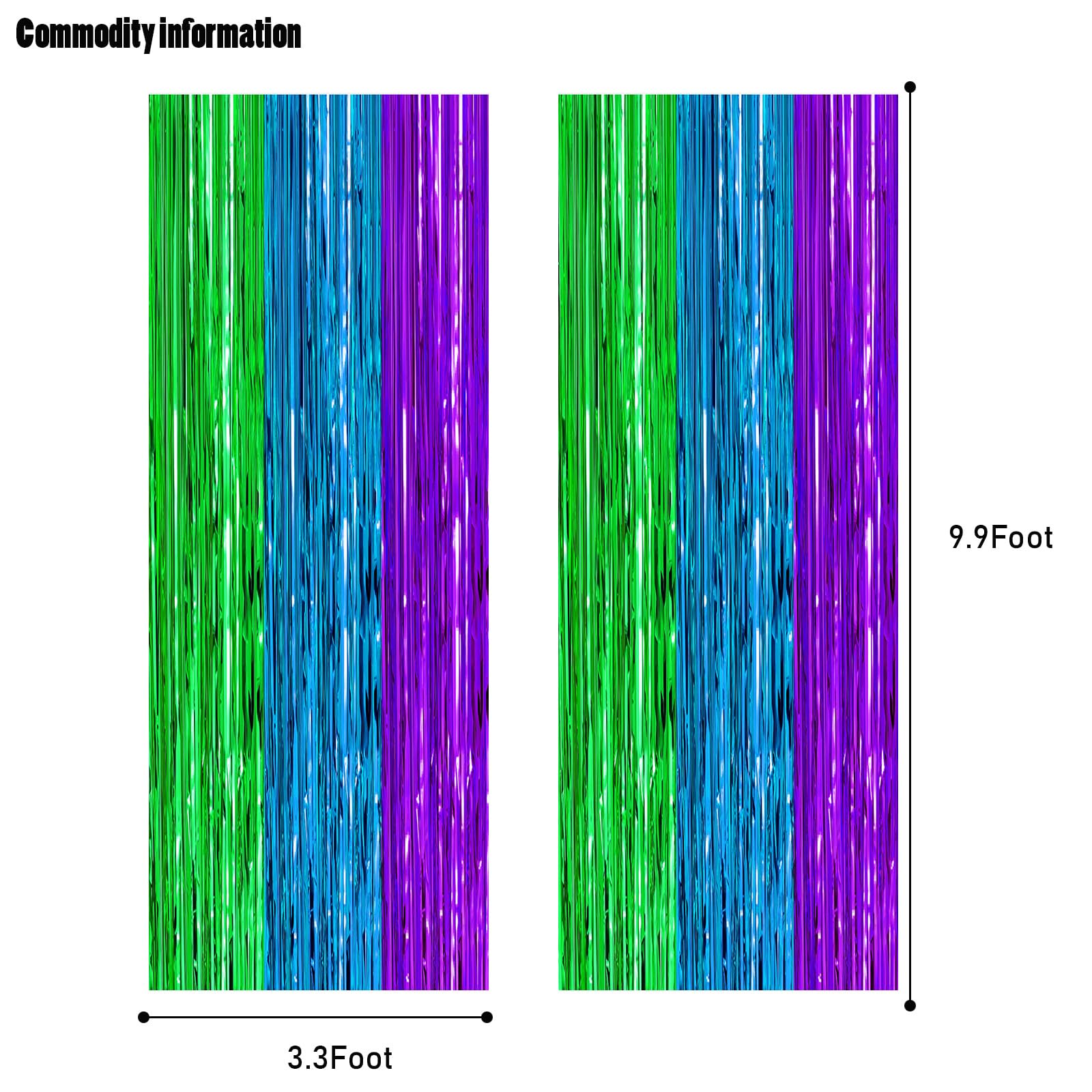 Canrevel 2 Pack 3.3X8.2 Feet Green Blue And Purple Foil Fringe Backdrop Curtains, Tinsel Streamers Birthday Party Decorations, P