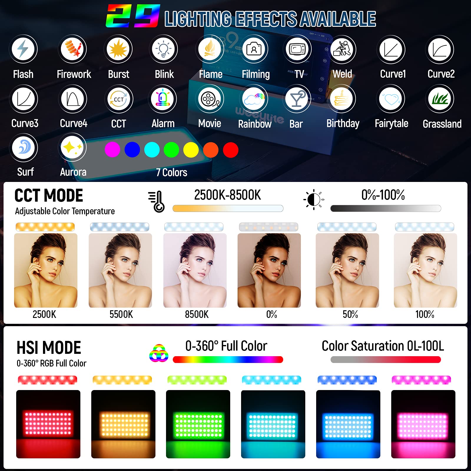 Weeylite Rb9 Rgb Camera Video Light, App Control 12W Led On Camera Light With Tripod, 2500 8500K 360 Full Color Cri 95+ Rgb Vide