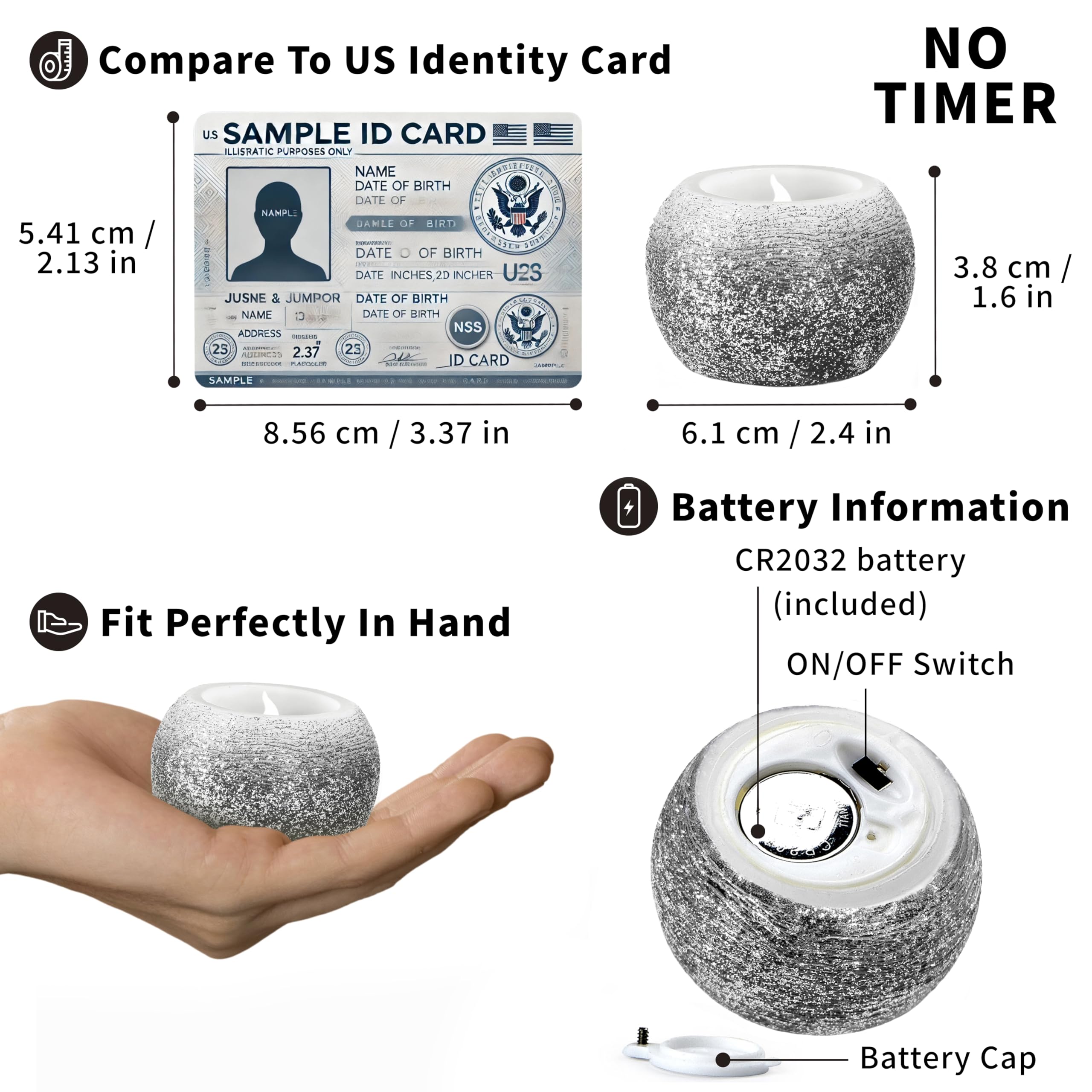 Furora Lighting Black Glittery Real Wax Flameless Candles Pack Of 3, Led Flickering Round Candles Perfect For Wedding D?Or, 2.4?