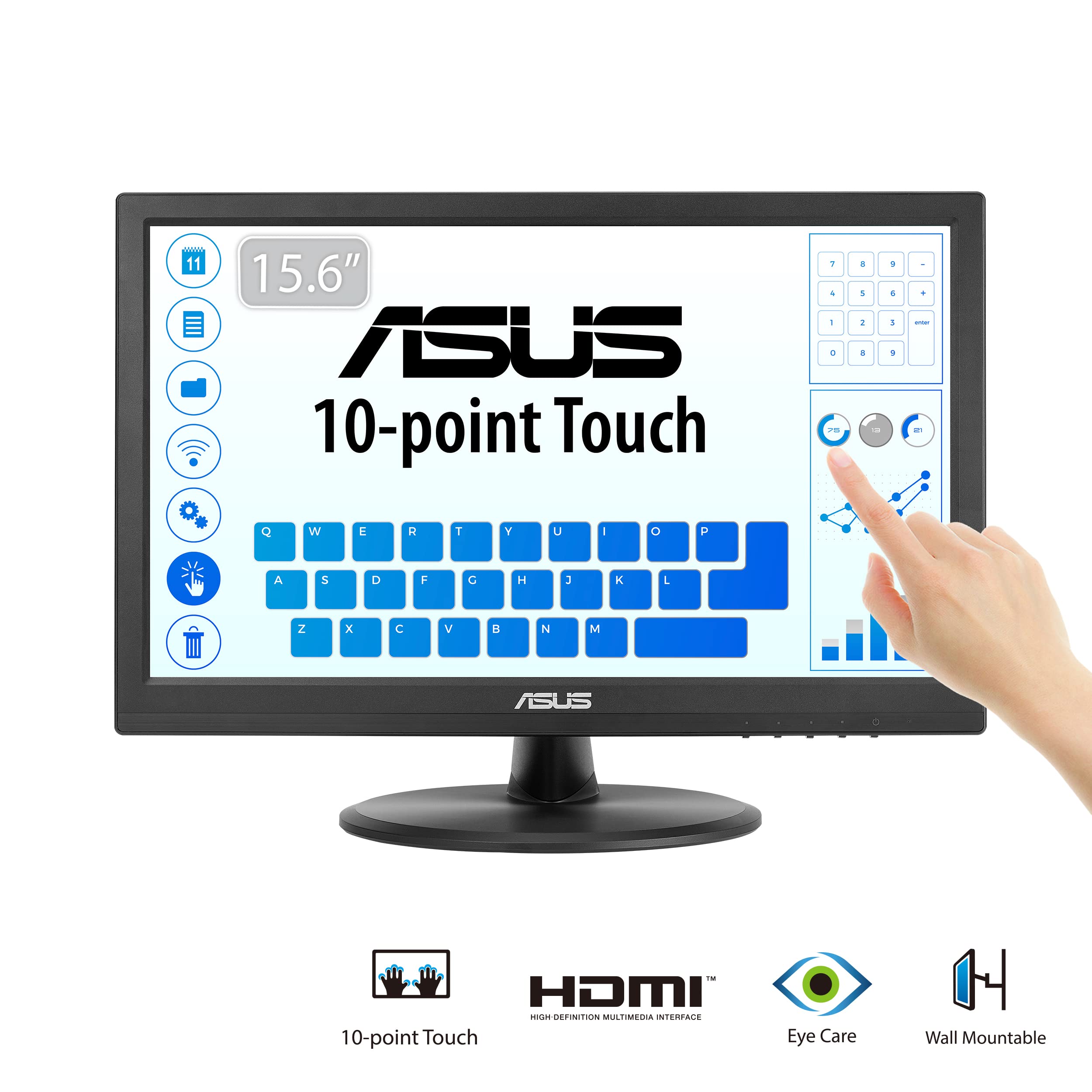 Asus Vt168Hr 15' Touch Monitor   15.6' 1366X768, 10 Point Touch, Hdmi, Flicker Free, Low Blue Light, Wall Mountable, Eye Care, V