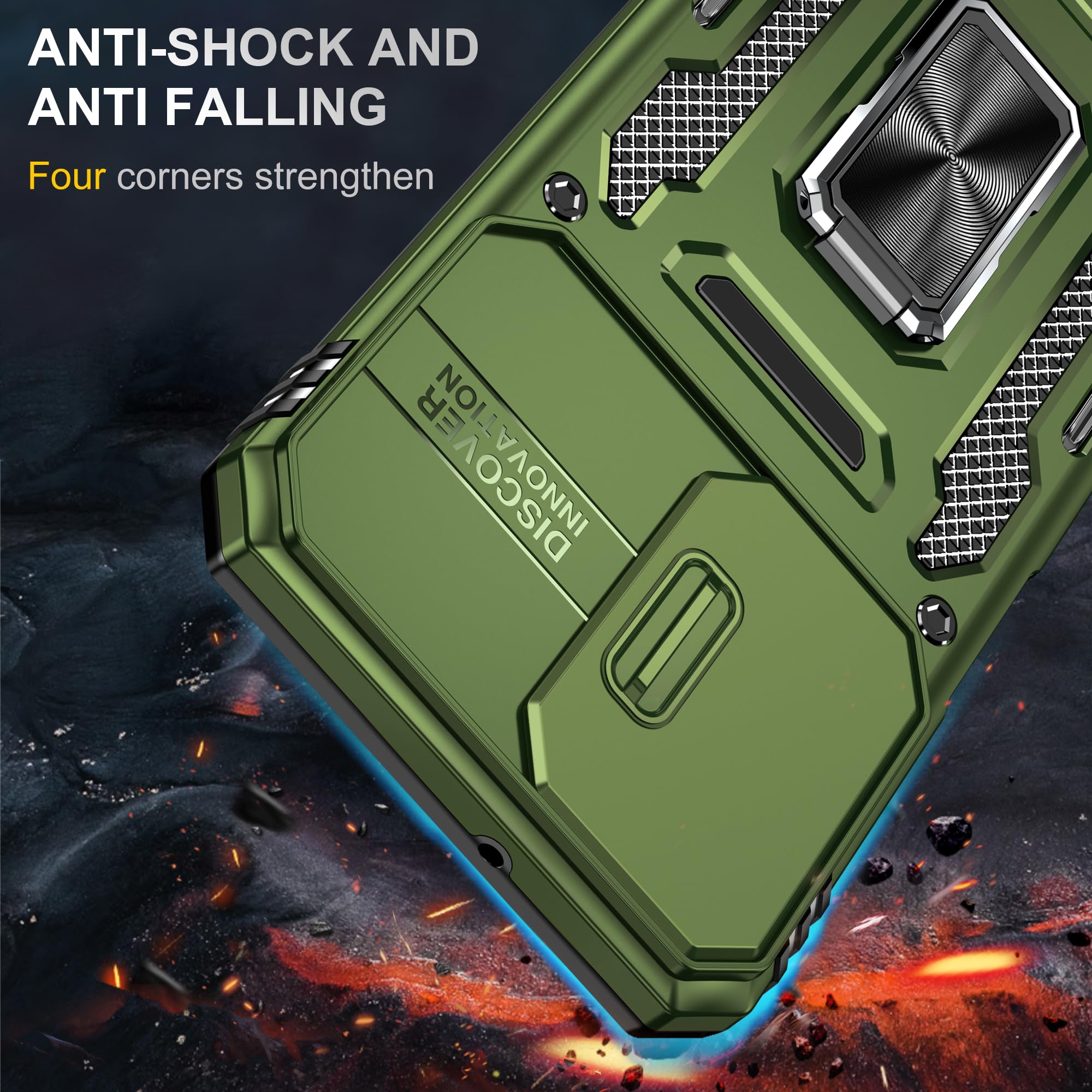 Samsung Galaxy A15 5G Case With Slide Camera Cover + Screen Protector(2 Packs), Rotated Ring Kickstand Military Grade Shockproof