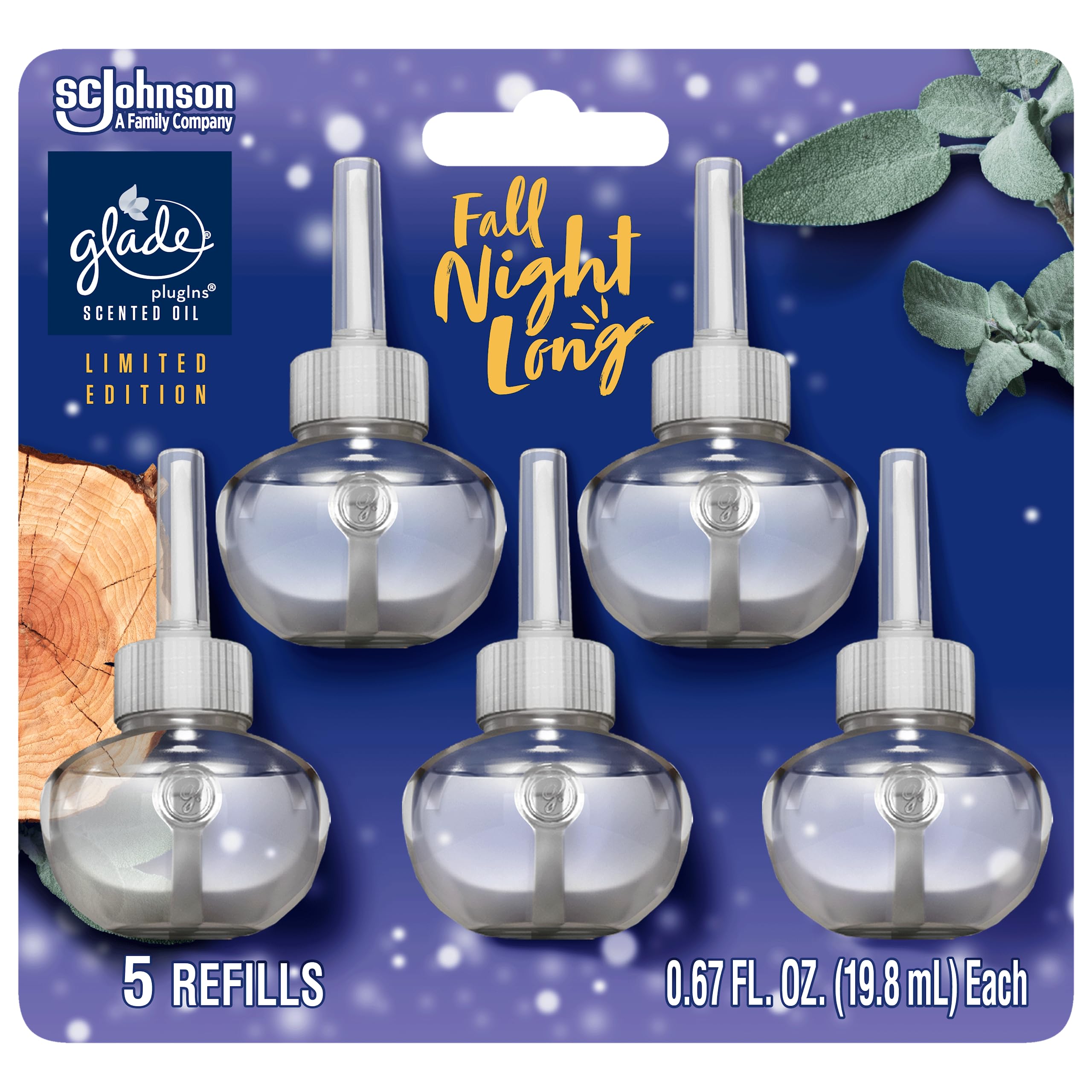 Glade Plugins Refills Air Freshener, Scented And Essential Oils For Home And Bathroom, Fall Night Long, 3.35 Fl Oz, 5 Count