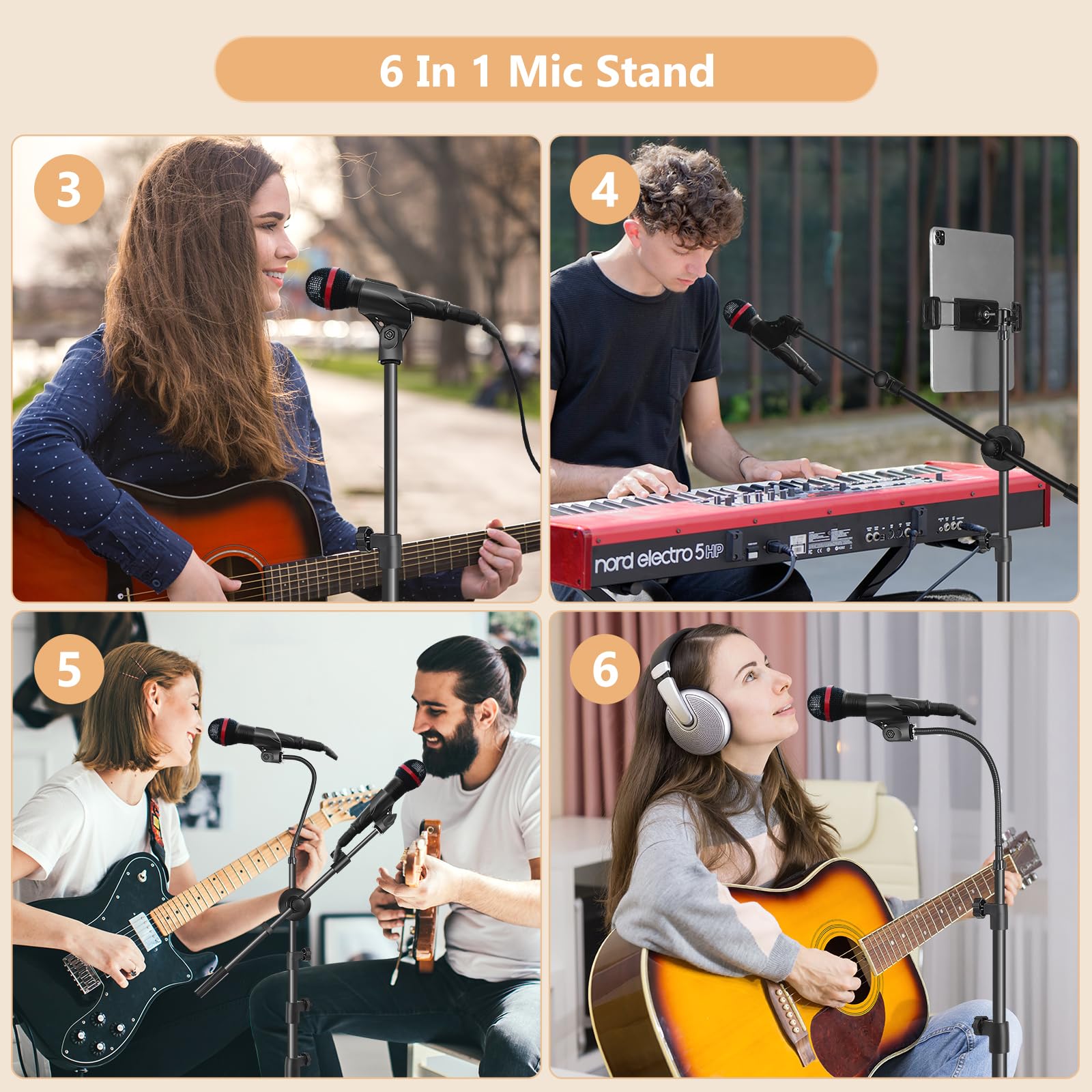 Ramzi Mic Stand,6 In 1 Microphone Stand Floor Boom Mic Stand, Support Boom Gooseneck Mic Clips Tablet Phone Holder Any Combinati