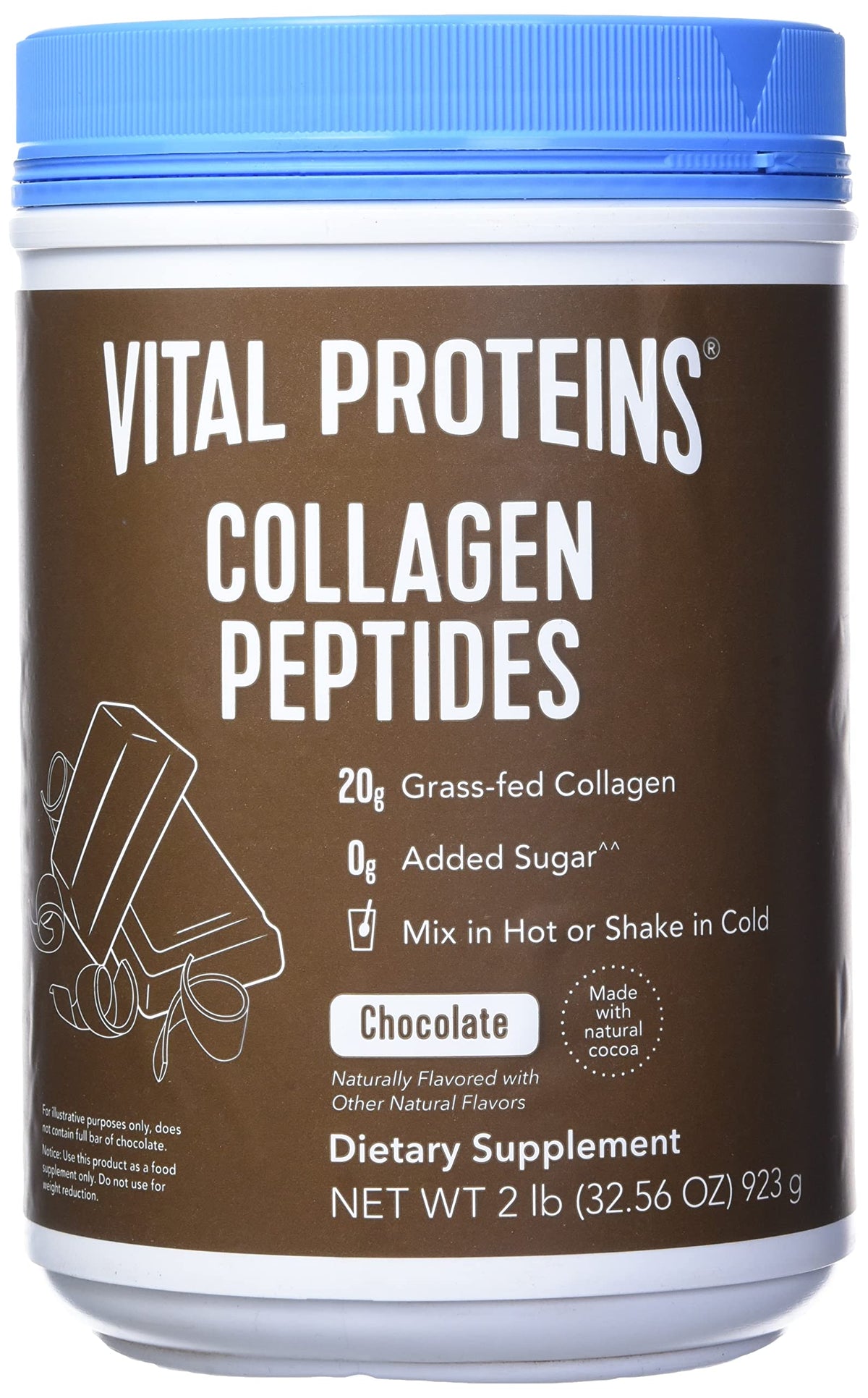 Vital Protein Collagen Peptides, Pasture Raised, Grass Fed, Paleo Friendly, Gluten  Zero Sugar Dairy Free, Chocolate, 3256 Oz