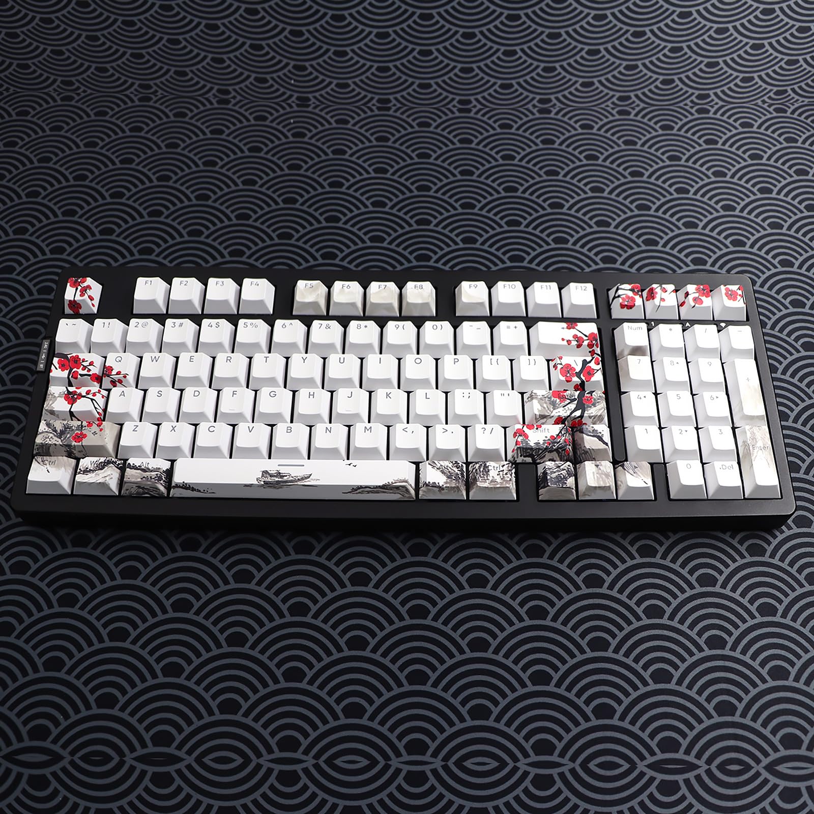 JSJT PBT Keycaps - 129 Keys Double Shot Shine Through Plum Blossom Custom Keycap Set for Cherry Gateron MX Mechanical Keyboards