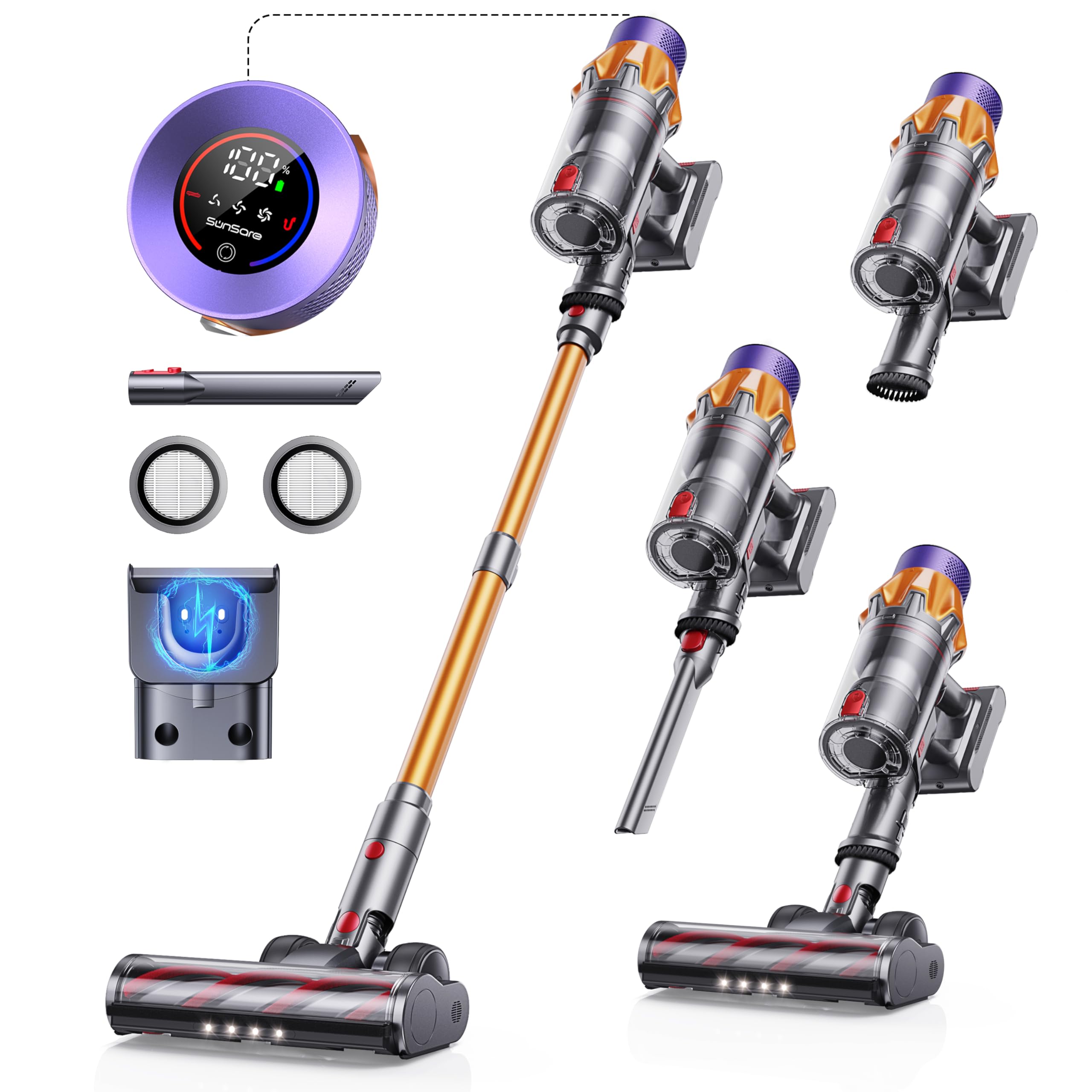 Cordless Vacuum Cleaner, 600W 50KPA 65Mins Cordless Stick Vacuum Cleaner With Touch Screen, Self-Standing,Wall Mount Charging, H