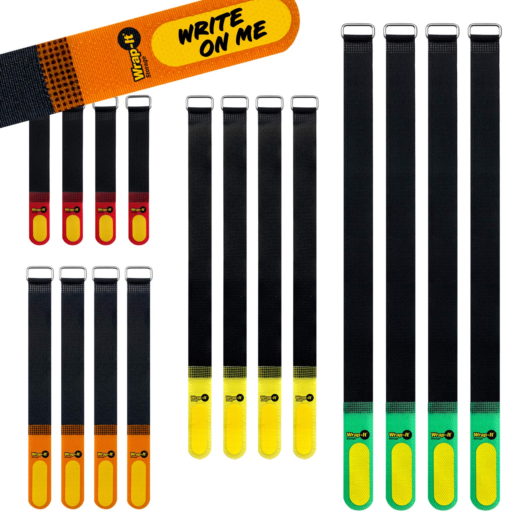 Wrap It Storage Hook And Loop Cinch Straps (Assorted 16 Pack) With Write On Label For Easy Cord Identification And Cable Managem