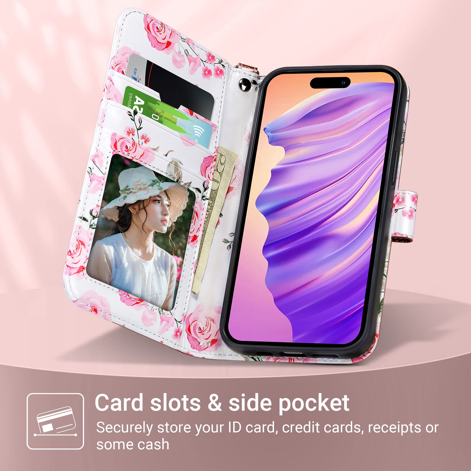Ulak Compatible With Iphone 14 Pro Wallet Case With Card Holder, Flip Iphone 14 Pro Case For Women Girls Pu Leather Kickstand Wr