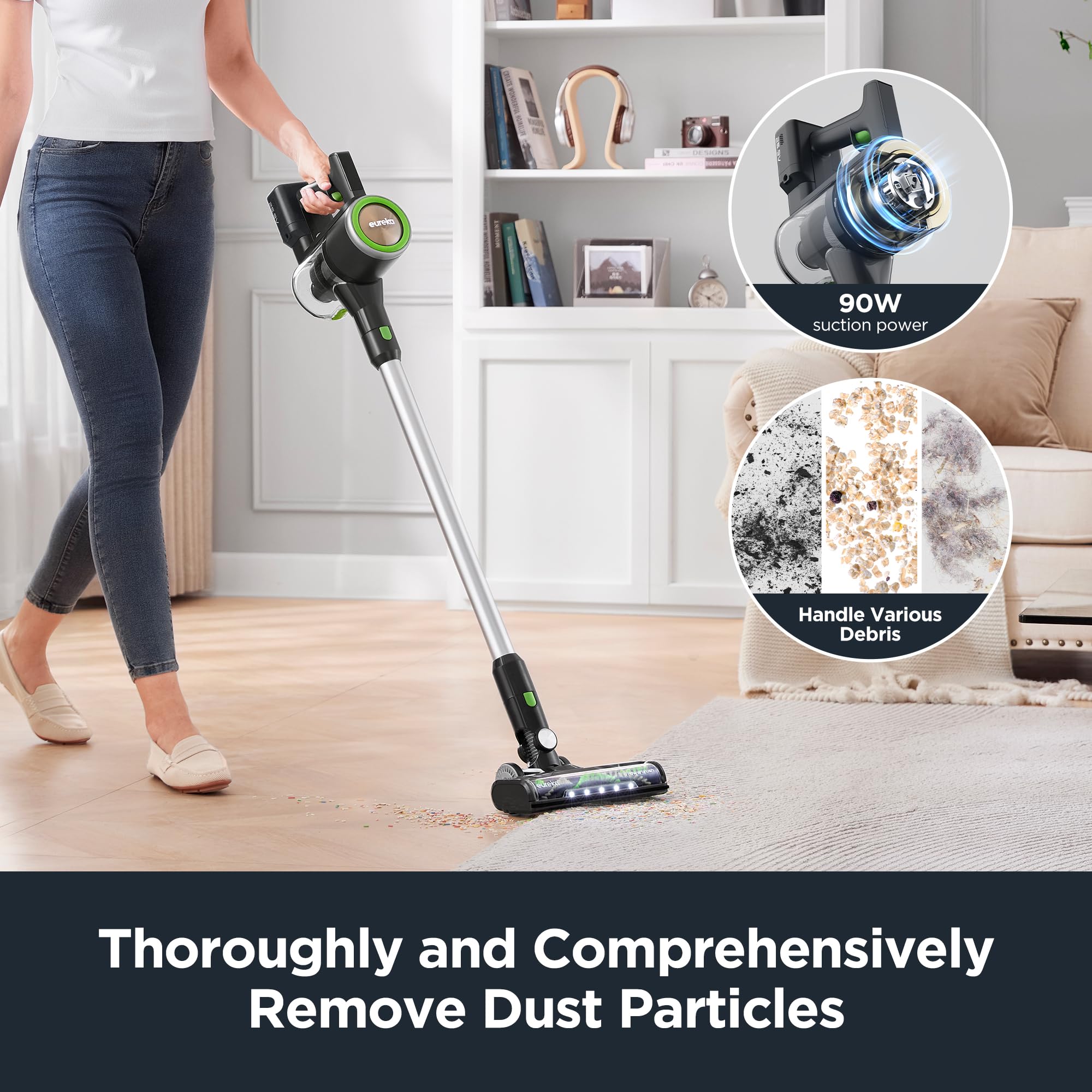 Eureka Lightweight Cordless Stick Vacuum Cleaner Convenient For Hard Floors, Rechargeable Handheld Vacuum Cleaner Portable With