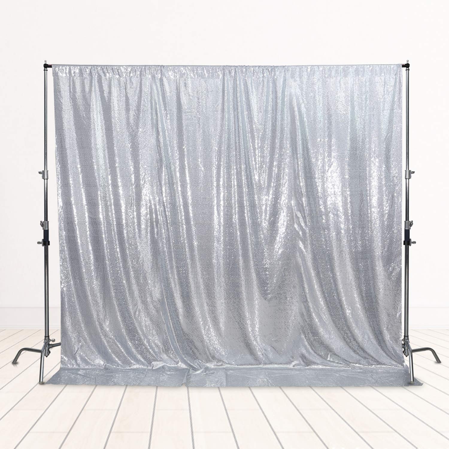 Squarepie Sequin Backdrop Not See Through Thick Stain Background For Photography Glitter Curtain Party 8Ft X 8Ft Silver