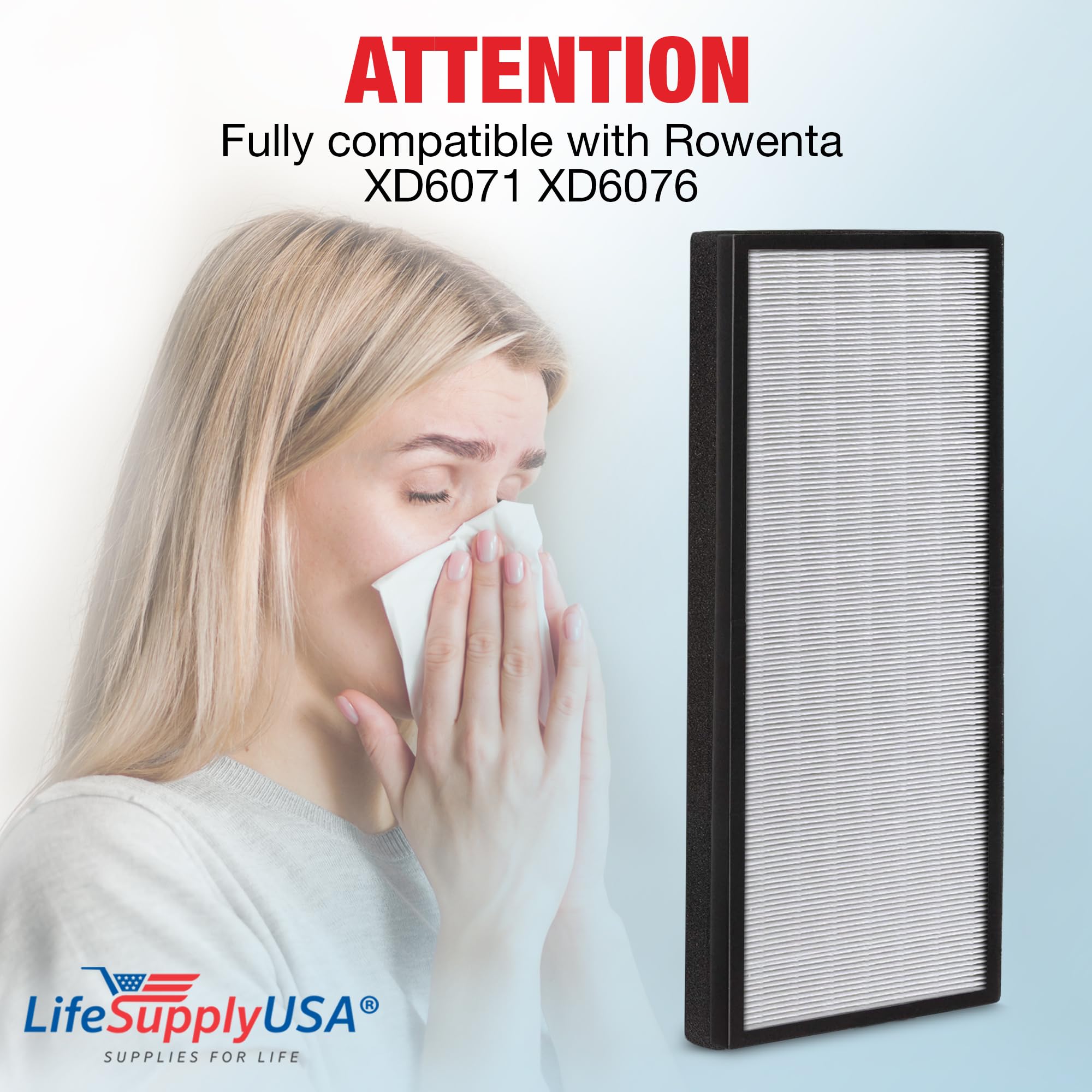 Lifesupplyusa True Hepa Air Cleaner Filter Replacement Compatible With Rowenta Xd6071 Xd6076 Models   High Efficiency Home Impro