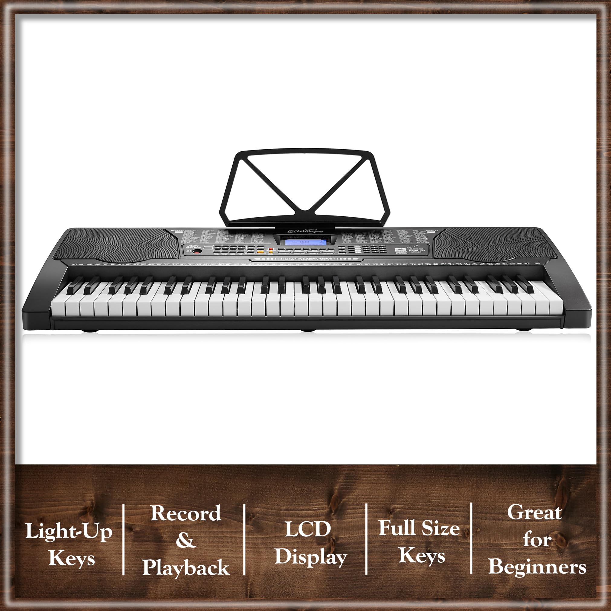 Ashthorpe 61-Key Digital Electronic Keyboard Piano With Light Up Keys, Beginner Kit Includes Stand, Stool, Headphones, Mic And K