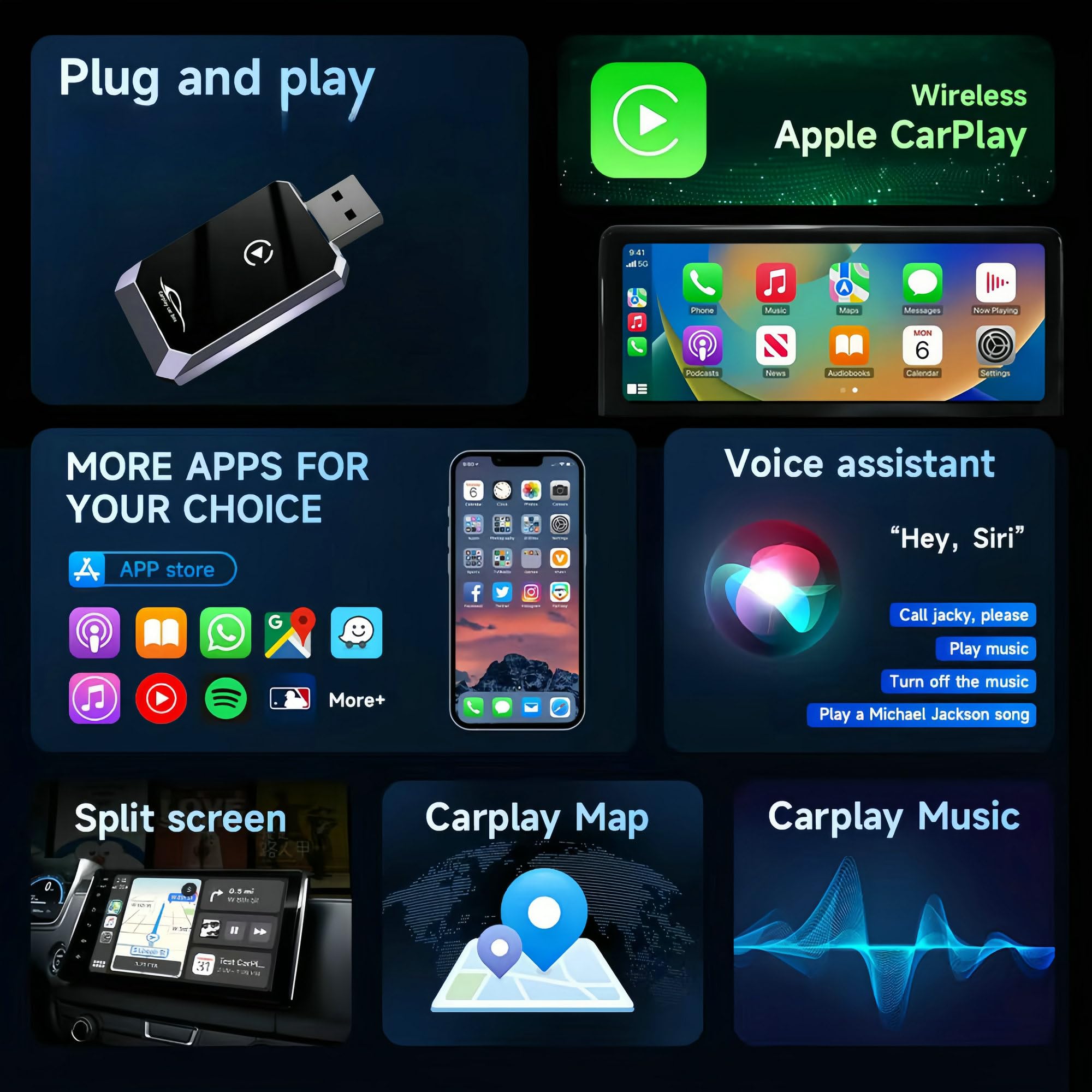 2025 Upgraded Wireless Carplay Adapter, Convert Wired To Wireless Car Play, Plug & Play Mini Carplay Wireless Adapter For Apple