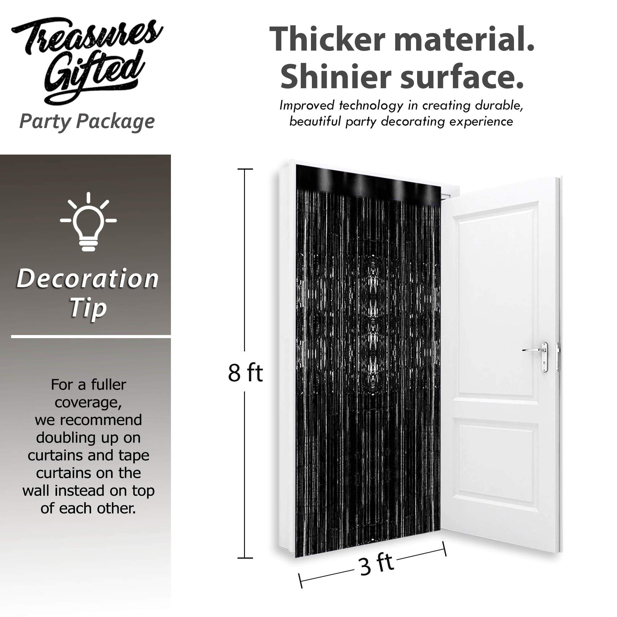 Halloween Party Decorations Metallic Tinsel Fringe Black Curtains 3 Pack 3 Feet X 8 Feet Foil Curtain For Photo Booth Backdrop D