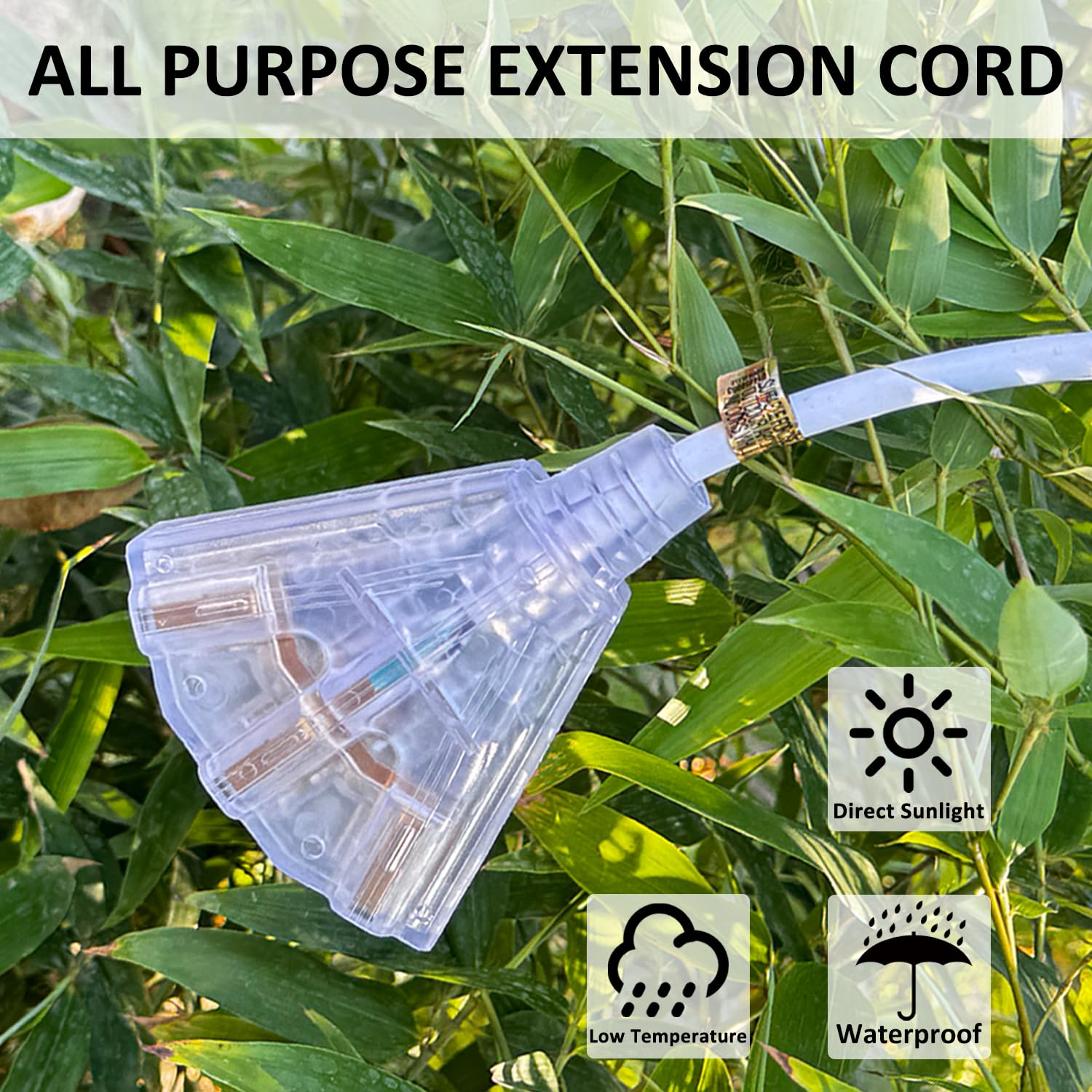 Yojoe 3 Outlets Indoor Outdoor Extension Cord With Lighted End, 3 Prong 15A Weatherproof Power Cord, 10 Gauge Heavy Duty 6 Ft Wh