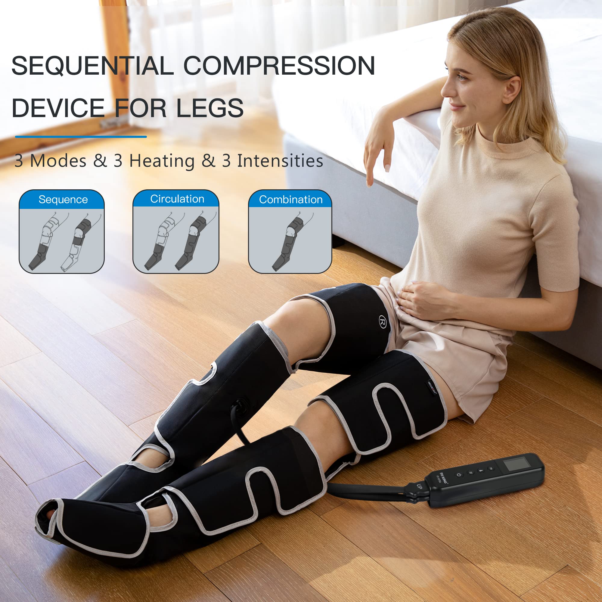 Cincom Leg Massager With Heat, Air Compression Leg Massager For Circulation, Full Leg Massager With 3 Heats 3 Modes 3 Intensitie