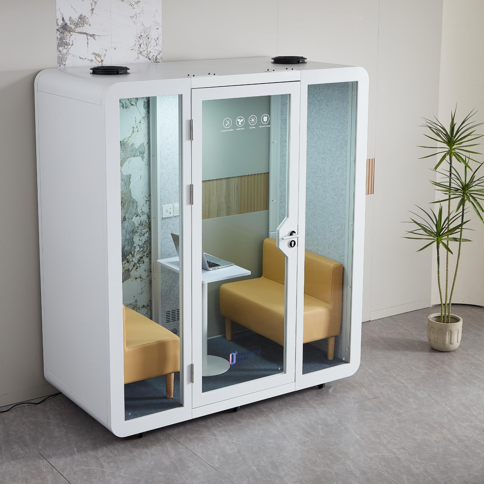 Gearonic Mobile Office Pod Booth, Standard Sound Proof Office Pod For 2 People, Sound Pod Booth With Mobile Roller, Led Lighting