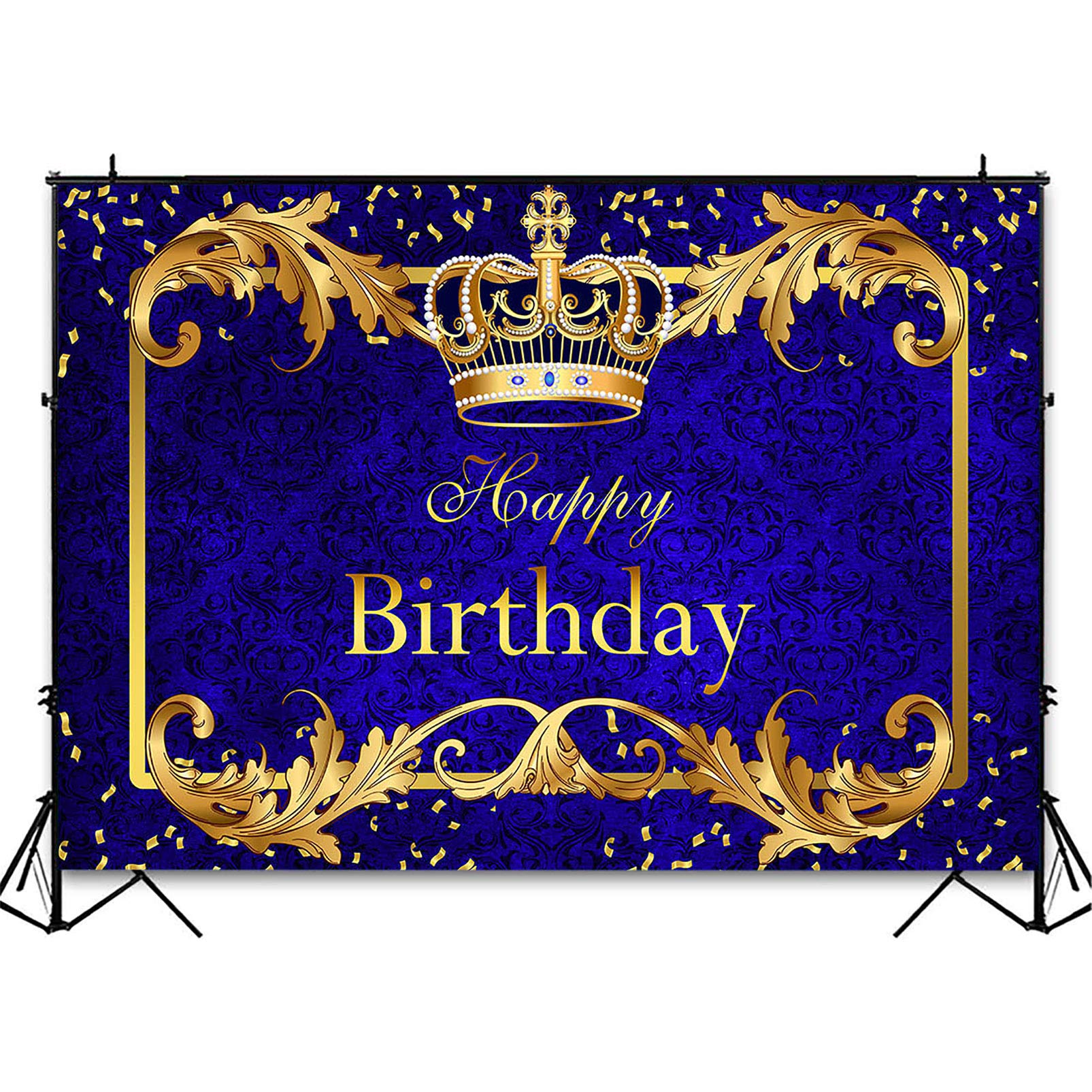 Avezano Prince Birthday Party Backdrop For Boy'S Royal Blue And Gold King Crown Party Decoration Photography Background Royal Li