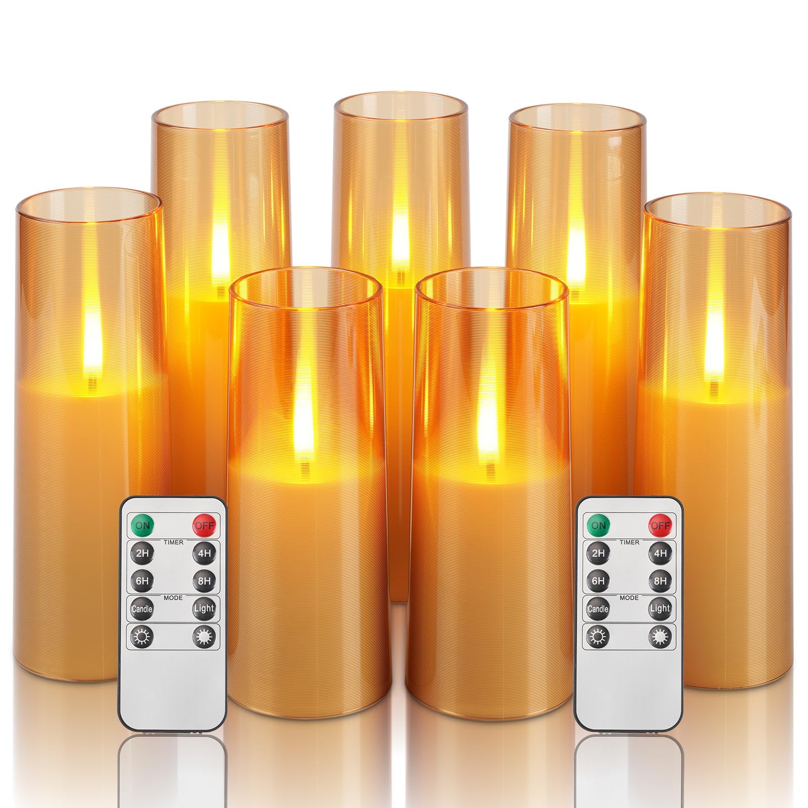 Homemory Amber Flameless Battery Operated Led Candles With Remote Control, Flickering Pillar Candles, 7-Piece Set For Multi-Use
