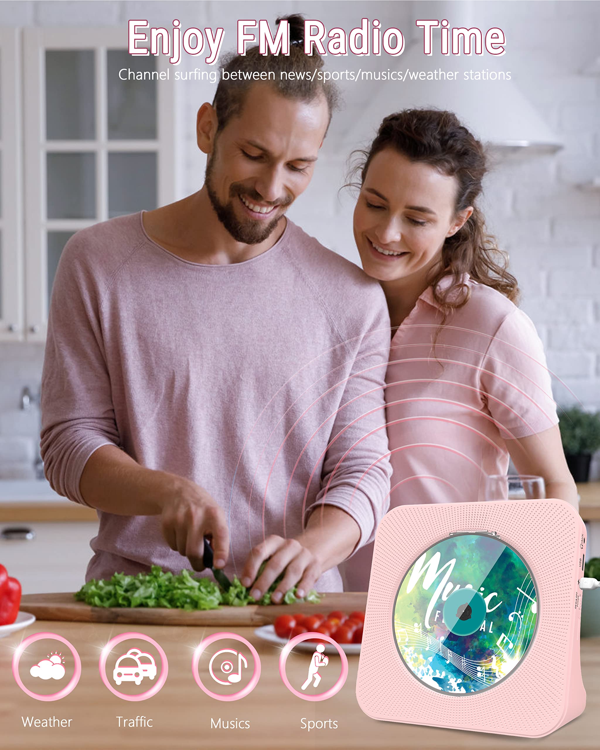 Greadio Cd Player Portable With Bluetooth 5.0, Hifi Sound Speaker, Cd Music Player With Remote Control, Dust Cover, Fm Radio, Led Screen, Support Aux/Usb, Headphone Jack For Home, Kids, Kpop, Gift