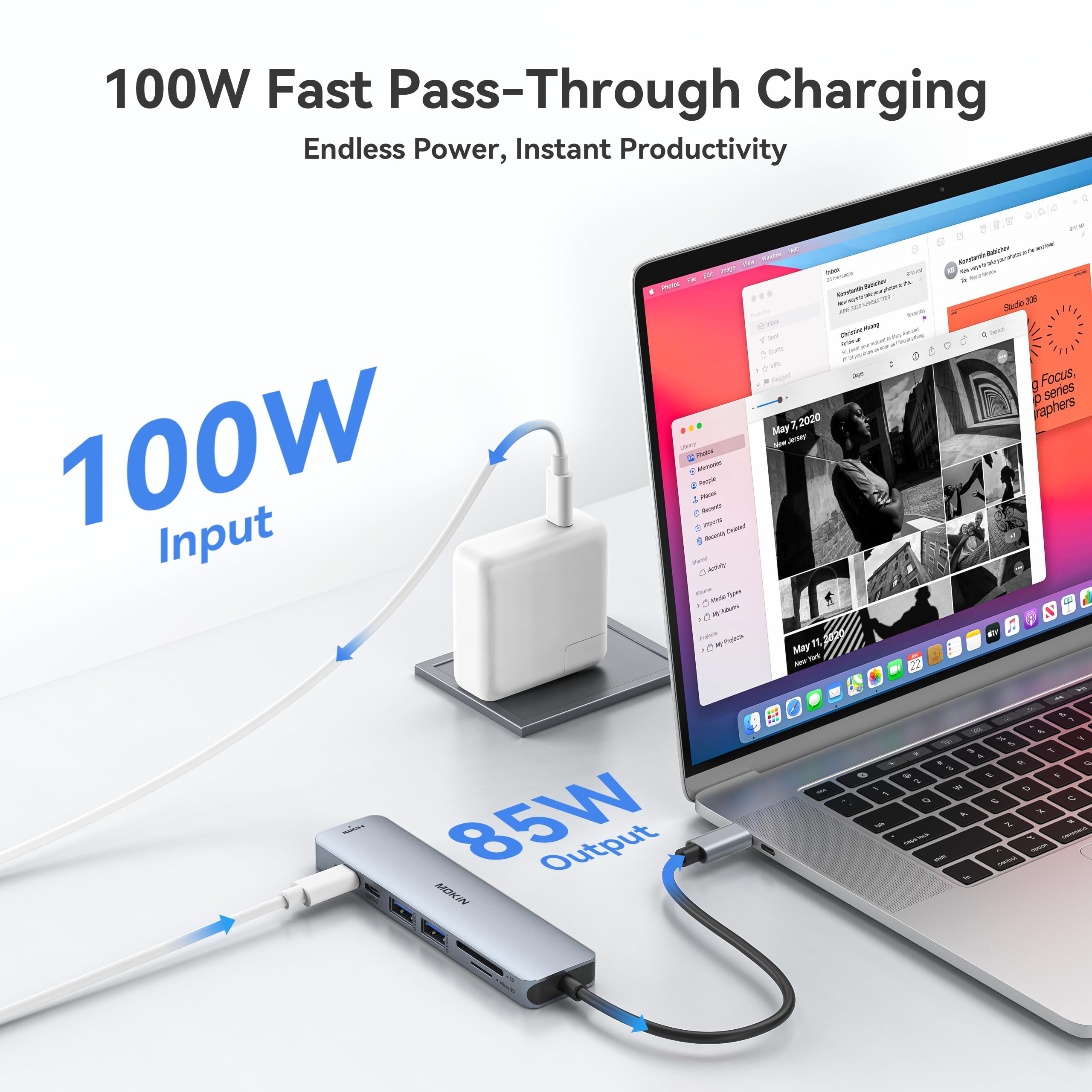 Usb C Hub Hdmi Adapter For Macbook Pro/Air, Mokin 7 In 1 Usb C Dongle With Hdmi, Sd/Tf Card Reader, Usb C Data Port,100W Pd, And